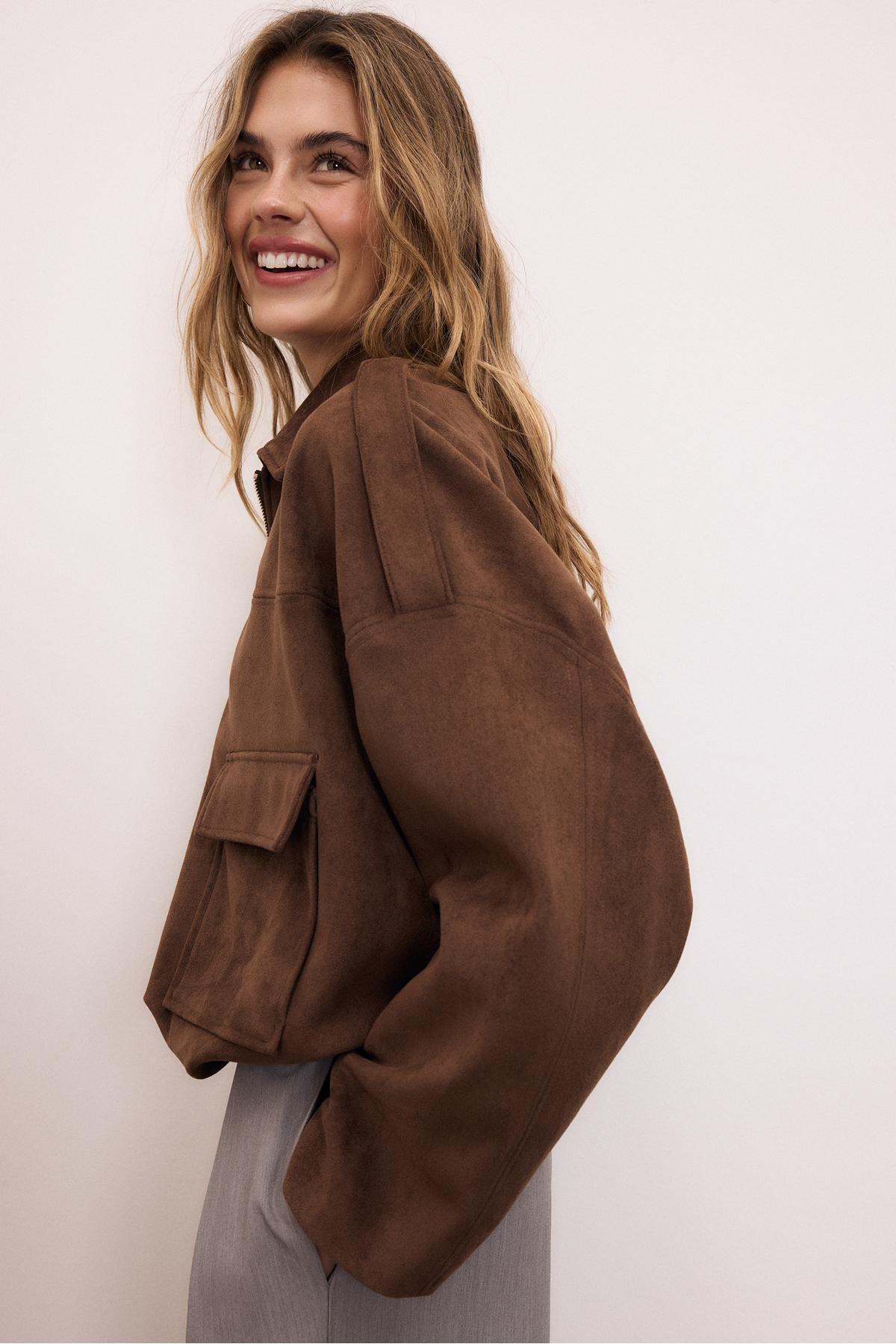 Stradivarius  Suni süet balon ceket - Görsel 4