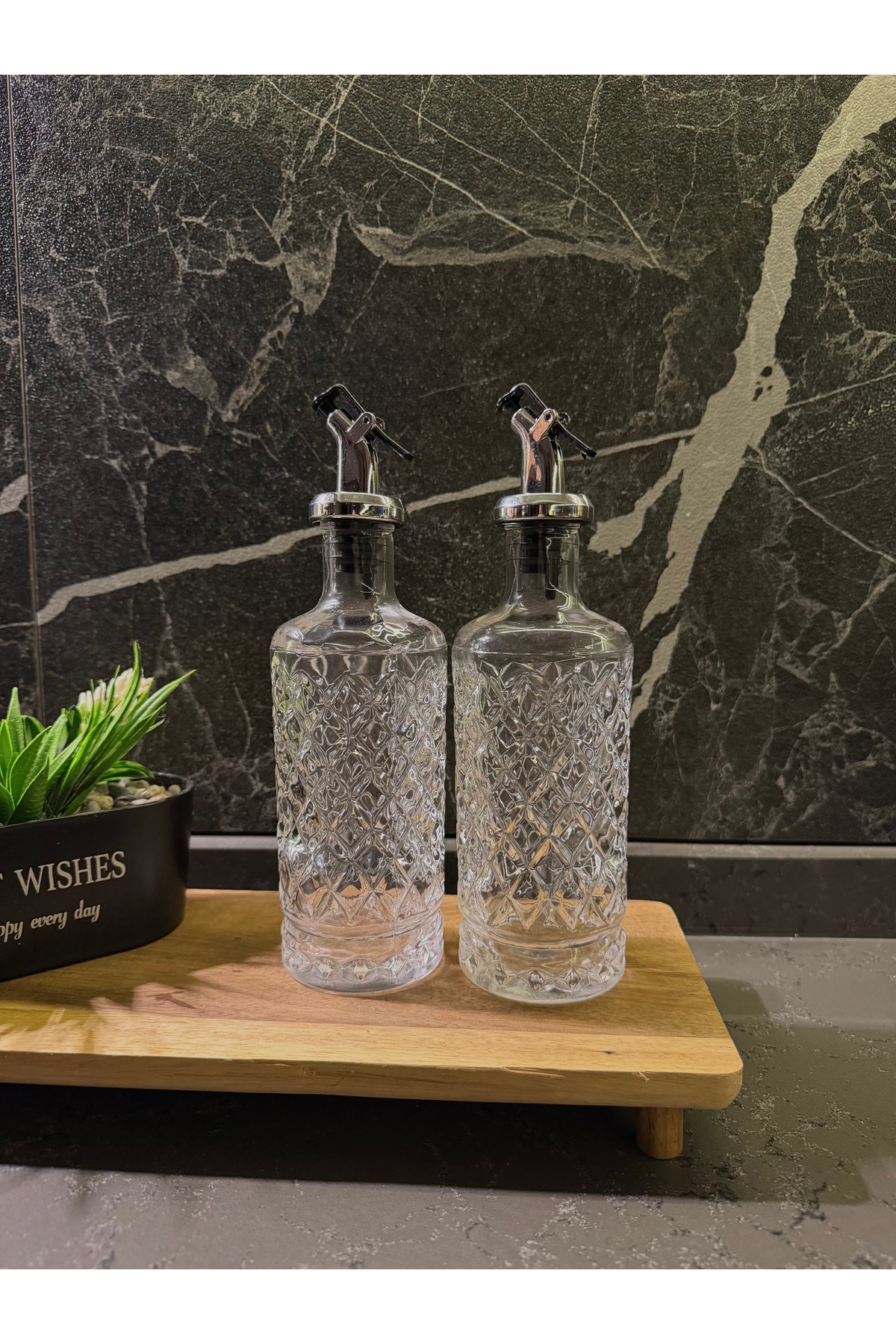 CRYSTAL GLASS OIL PAN - VINEGAR HOLDER 2 PIECES