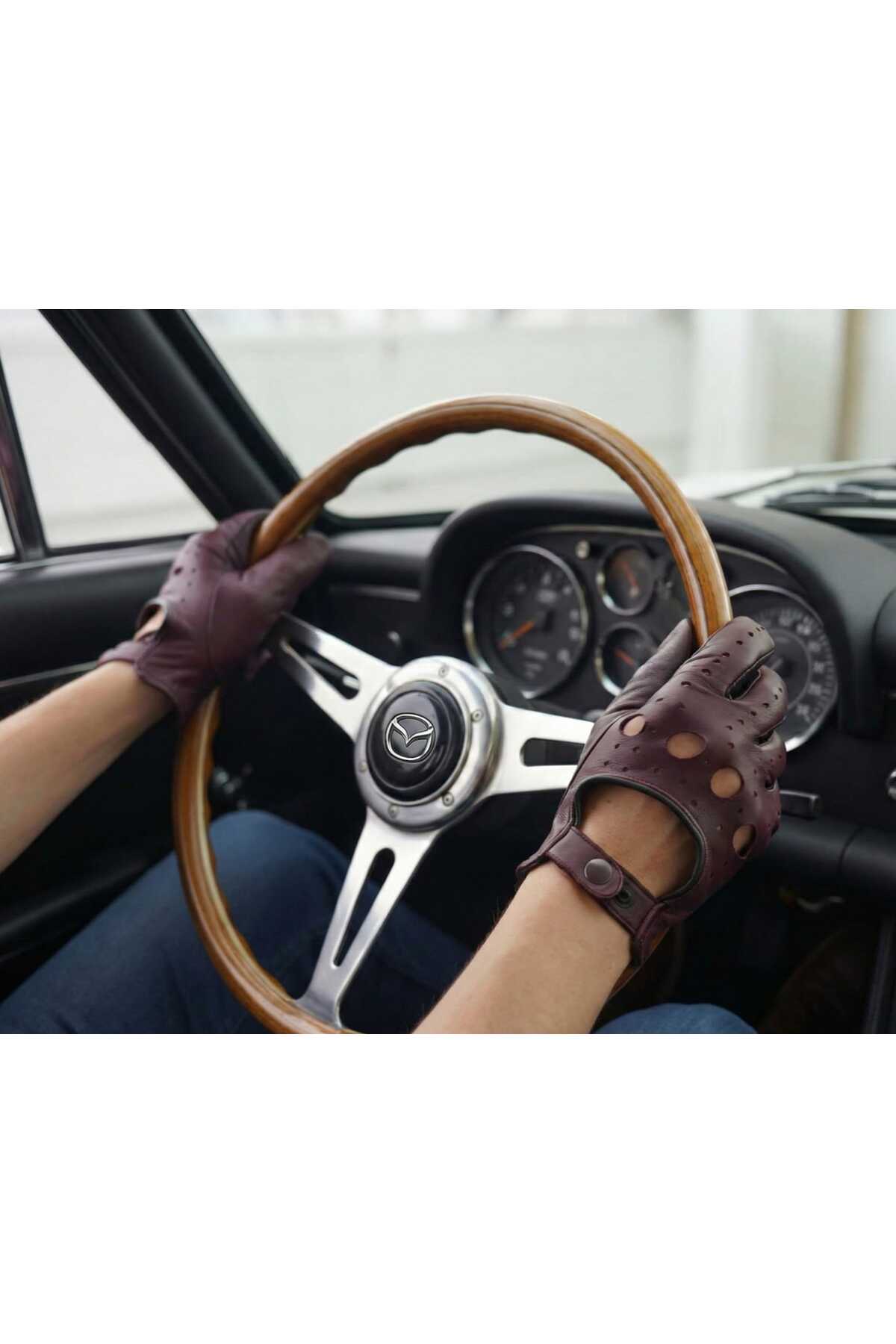 Modalight  Sürüş Eldiveni,Bordo,Siyah,Kombin Hakiki deri