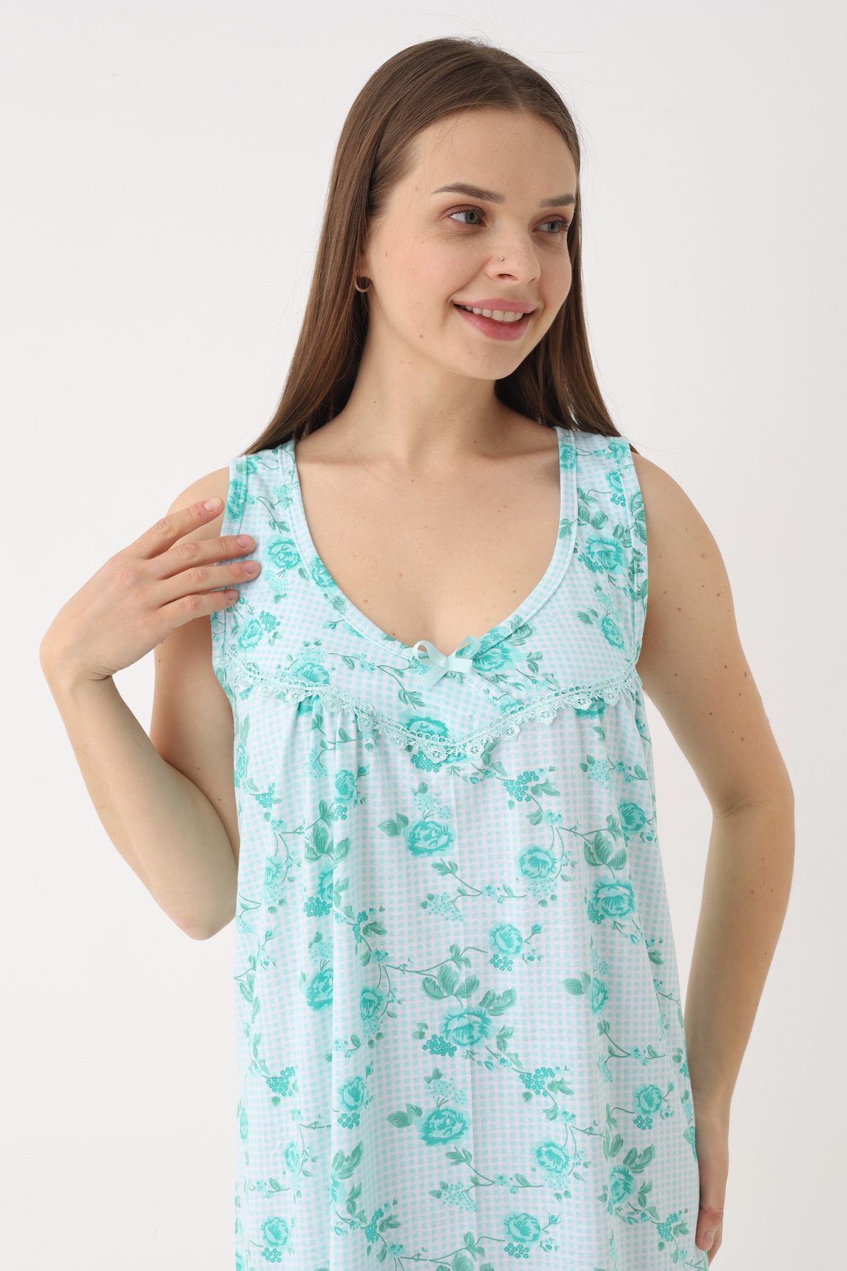 YASAR UNDERWEAR Kadın %100 Pamuk Askılı Çiçek Desenli Rahat Gecelik