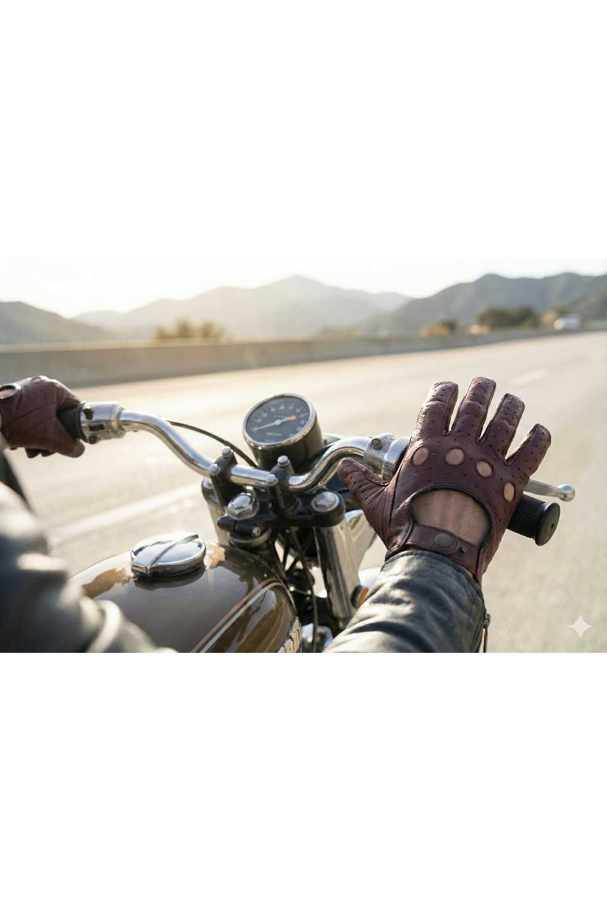 Modalight  Sürüş Eldiveni,Bordo,Siyah,Kombin Hakiki deri - Görsel 2