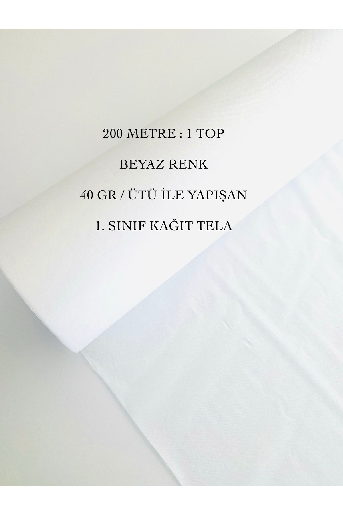 200 Meters 1 Ball Width 90 Cm White Color 40 Gr Adhesive Quality Paper Interlining, Fabric Interlining, Lining with Iron