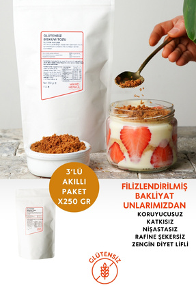 Mikro Herküller Glutensiz 3'lü Bisküvi Tozu Akıllı Paket 3x250 gr/Filizlendir...