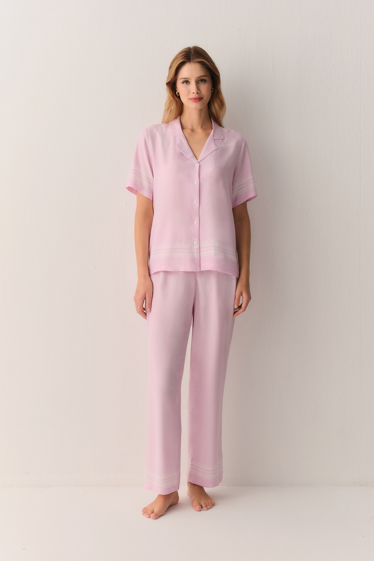 Suwen Cute Shirt Collar Pajama Set