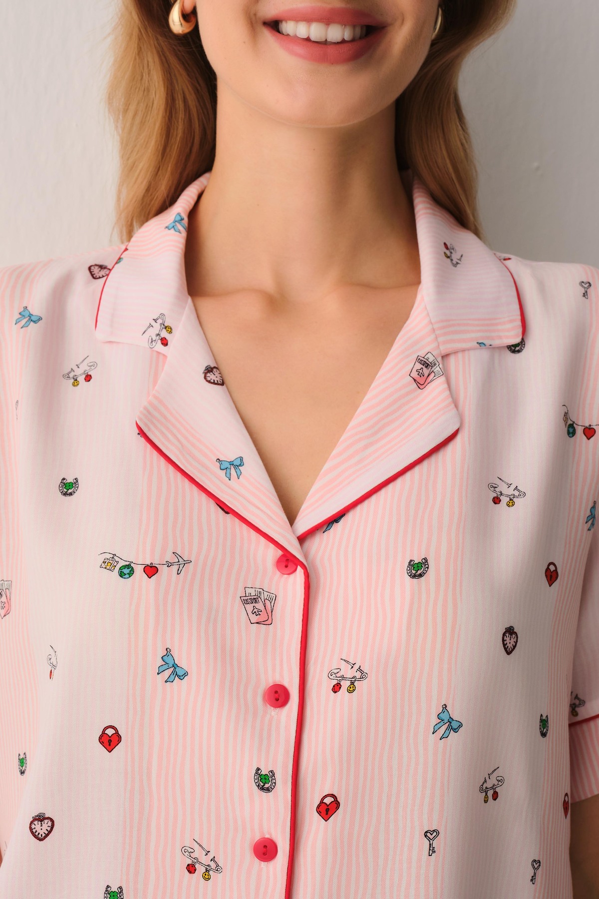 SUWEN Smile Gömlek Yaka Pijama Takımı görsel 3