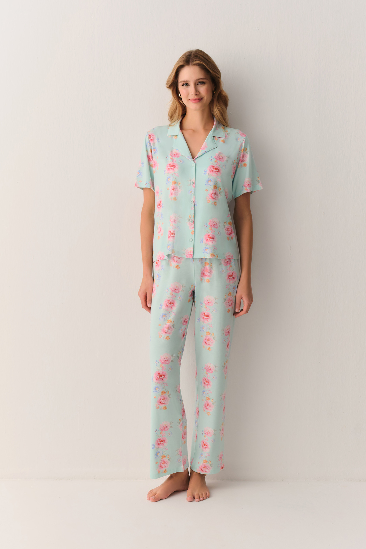SUWEN Elegant Gömlek Yaka Pijama Takımı