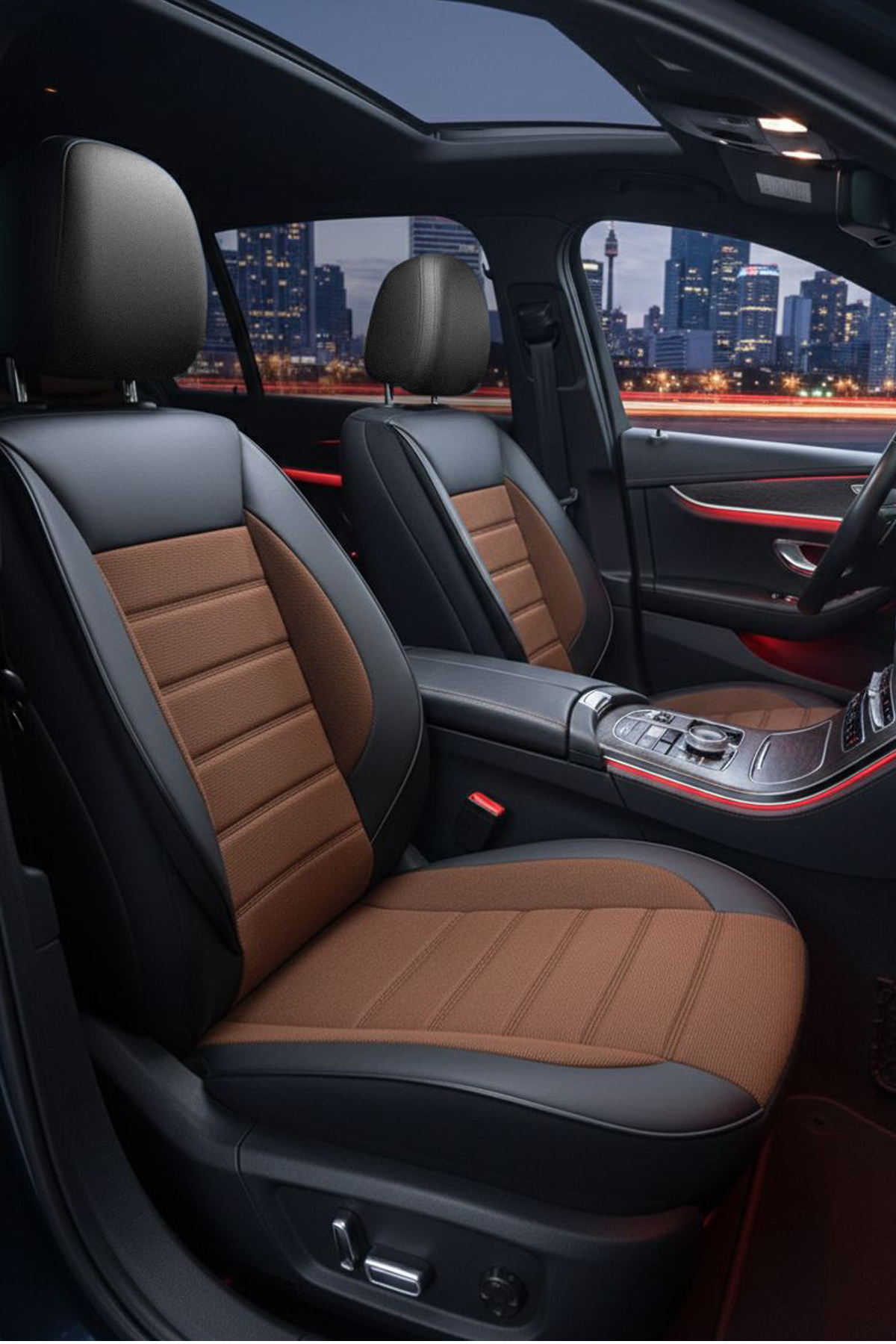 GM-DESIGN Speed Serisi Taba Pike Kumaş Üniversal Oto Koltuk Kılıfı - 5 Koltuk Tam Set