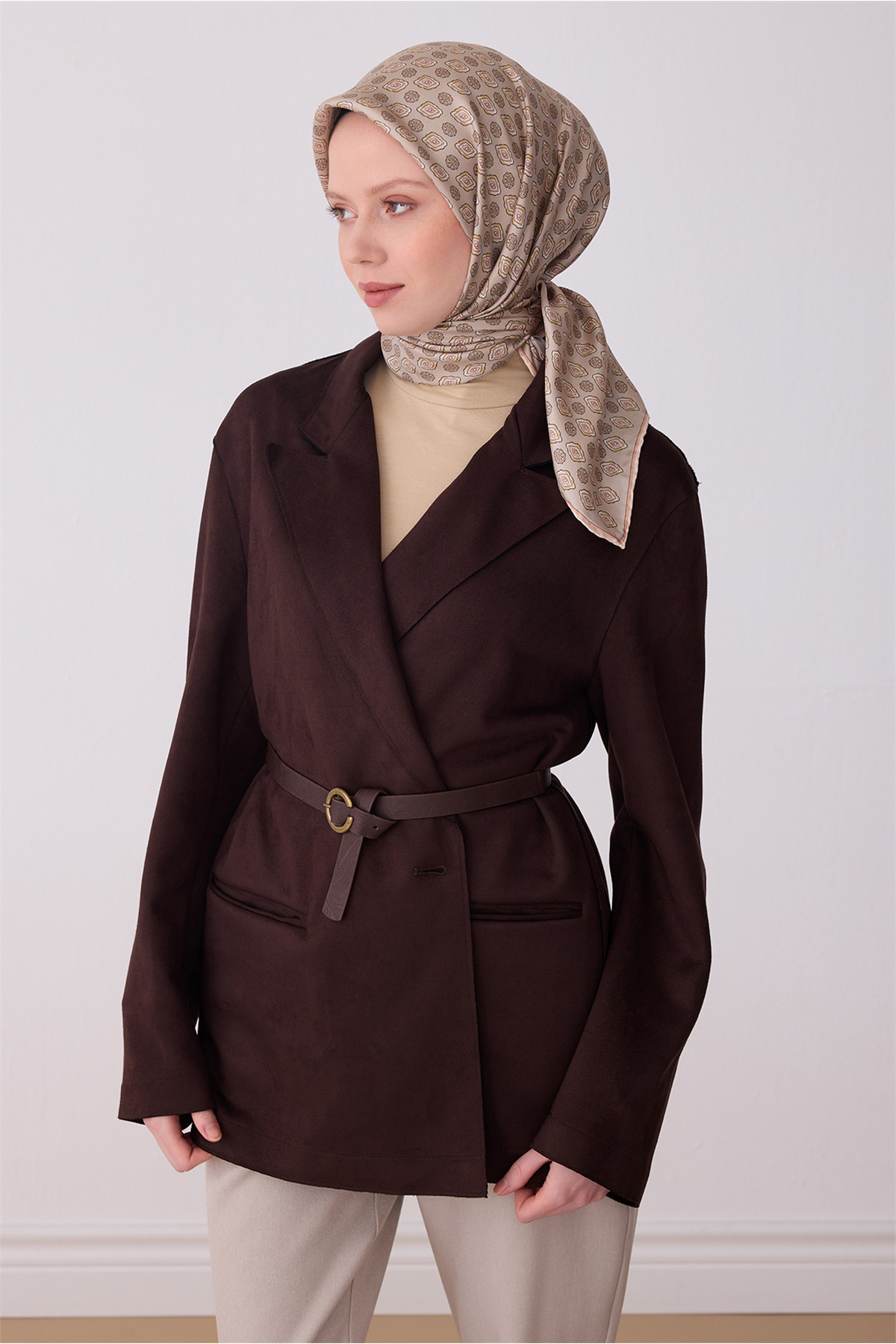 Tivil Saf İpek Eşarp IST 4308 - 54 Vizon Batik Desen