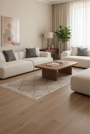 Lorvian Noletti Minimal Bej Modern Desen Çift Taraflı Makinede Yıkanabilir Ev...