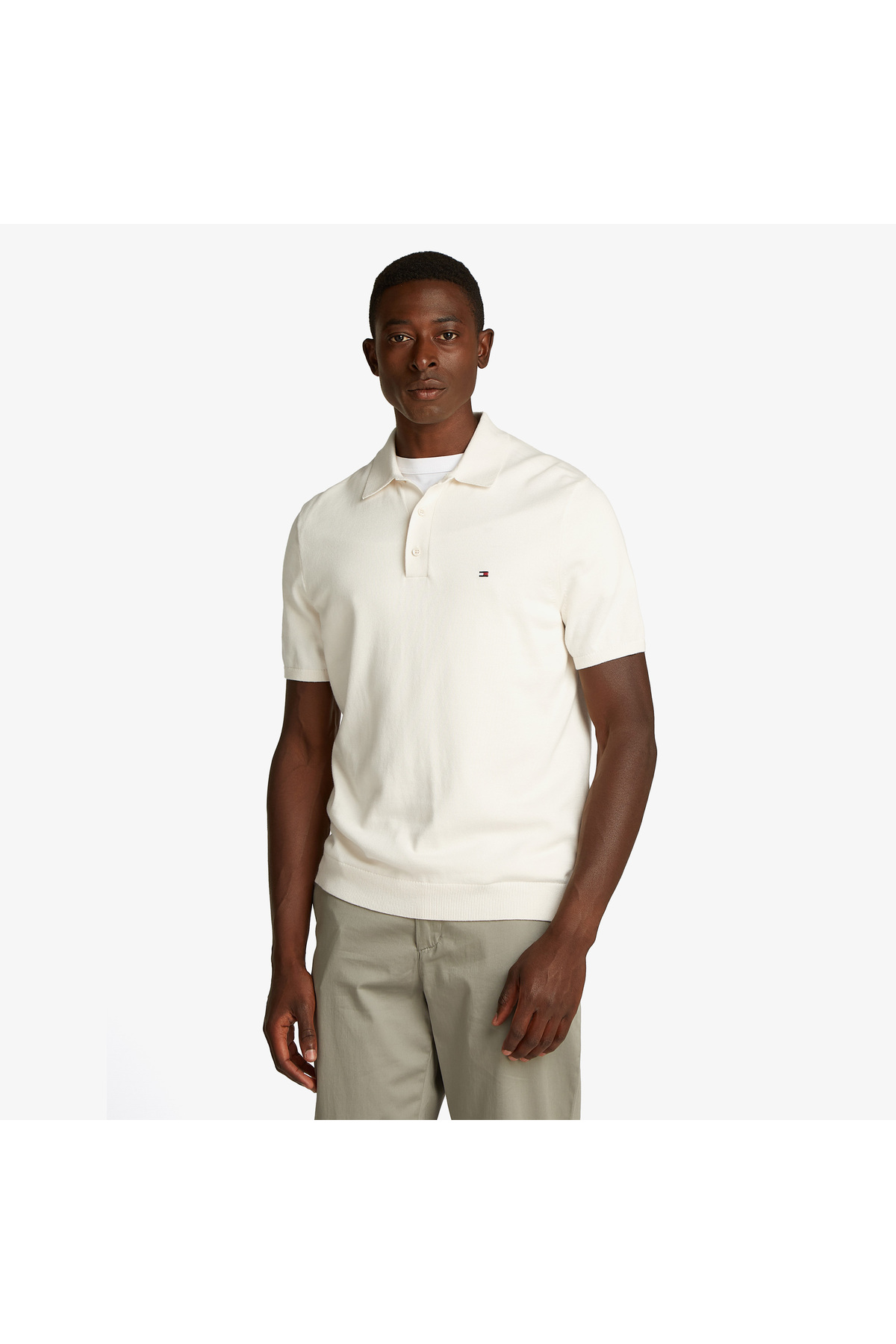 تامی هیلفیگر پولو سفید مردانه بافتنی Essential Cotton