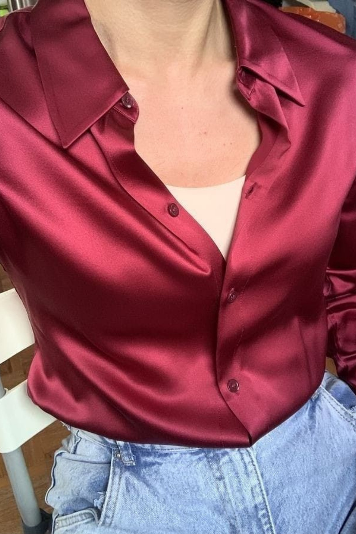 sunfyre  KADIN Bordo Uzun Kollu Saten Gömlek SUN258 - Görsel 5