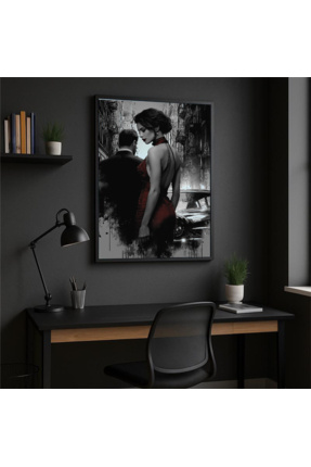 PosterPazar Kırmızı Vurgulu Noir Çift Poster - Gümüş Renk Çerçeveli