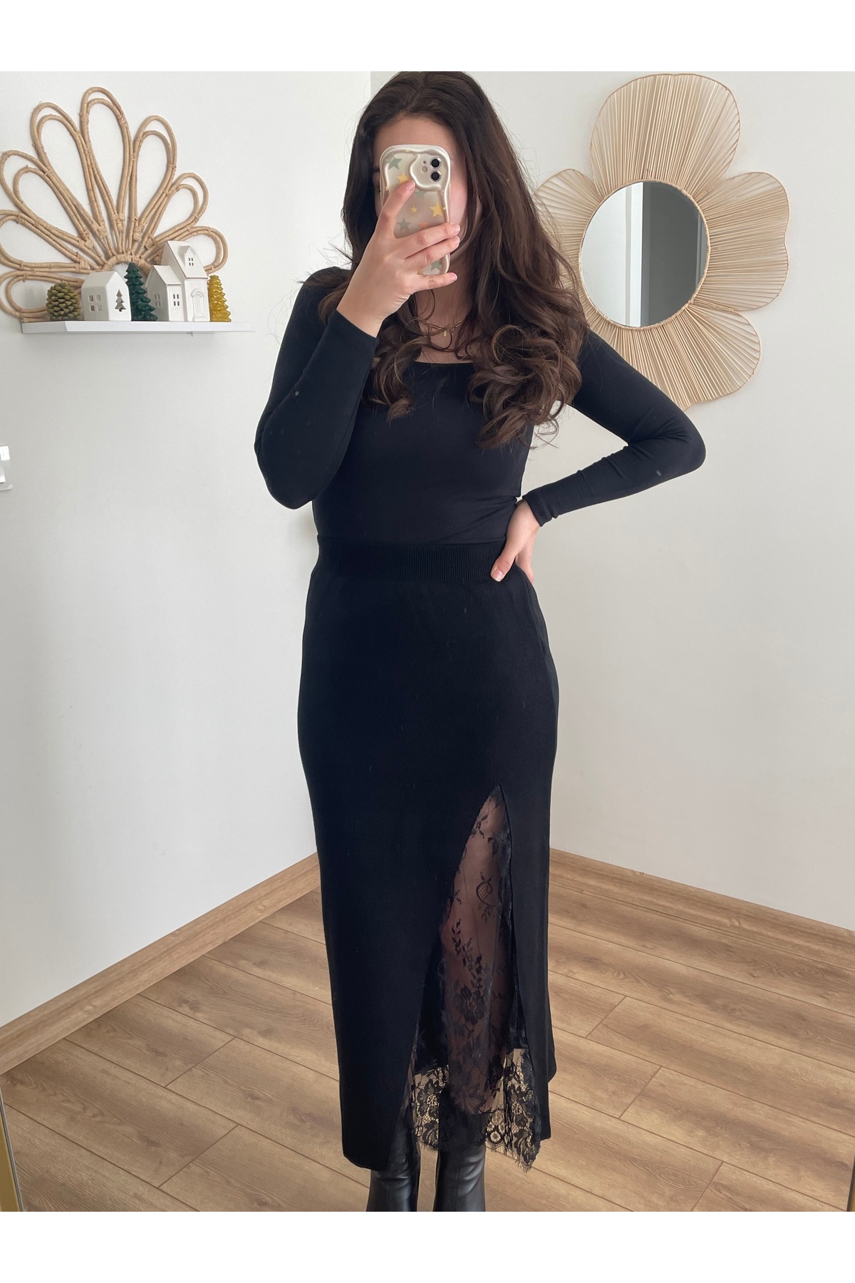 Nihanello Butik Dantel detaylı triko etek görsel 4