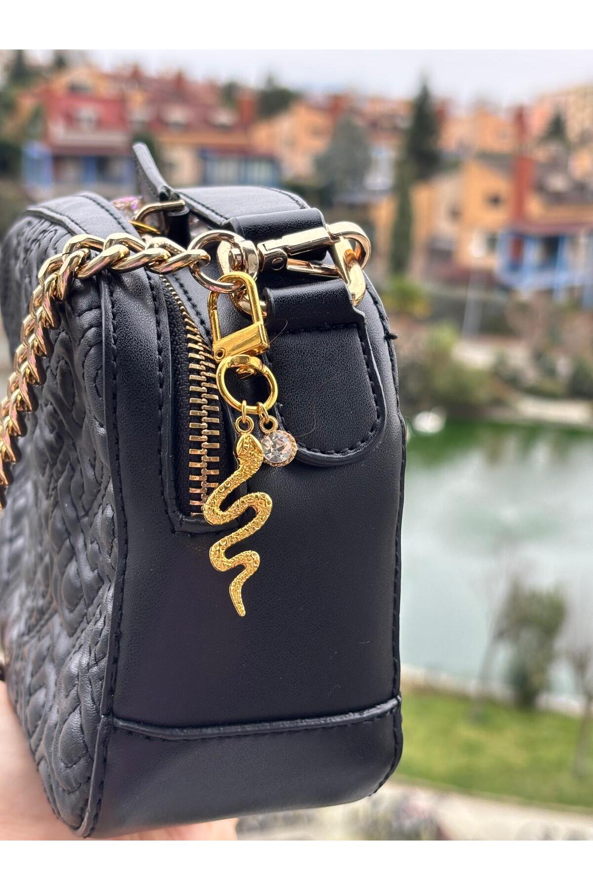 Clip-on Snake Gold Plated Zircon Solid Detail Wallet Ornament Charm Bag Ornament Keychain