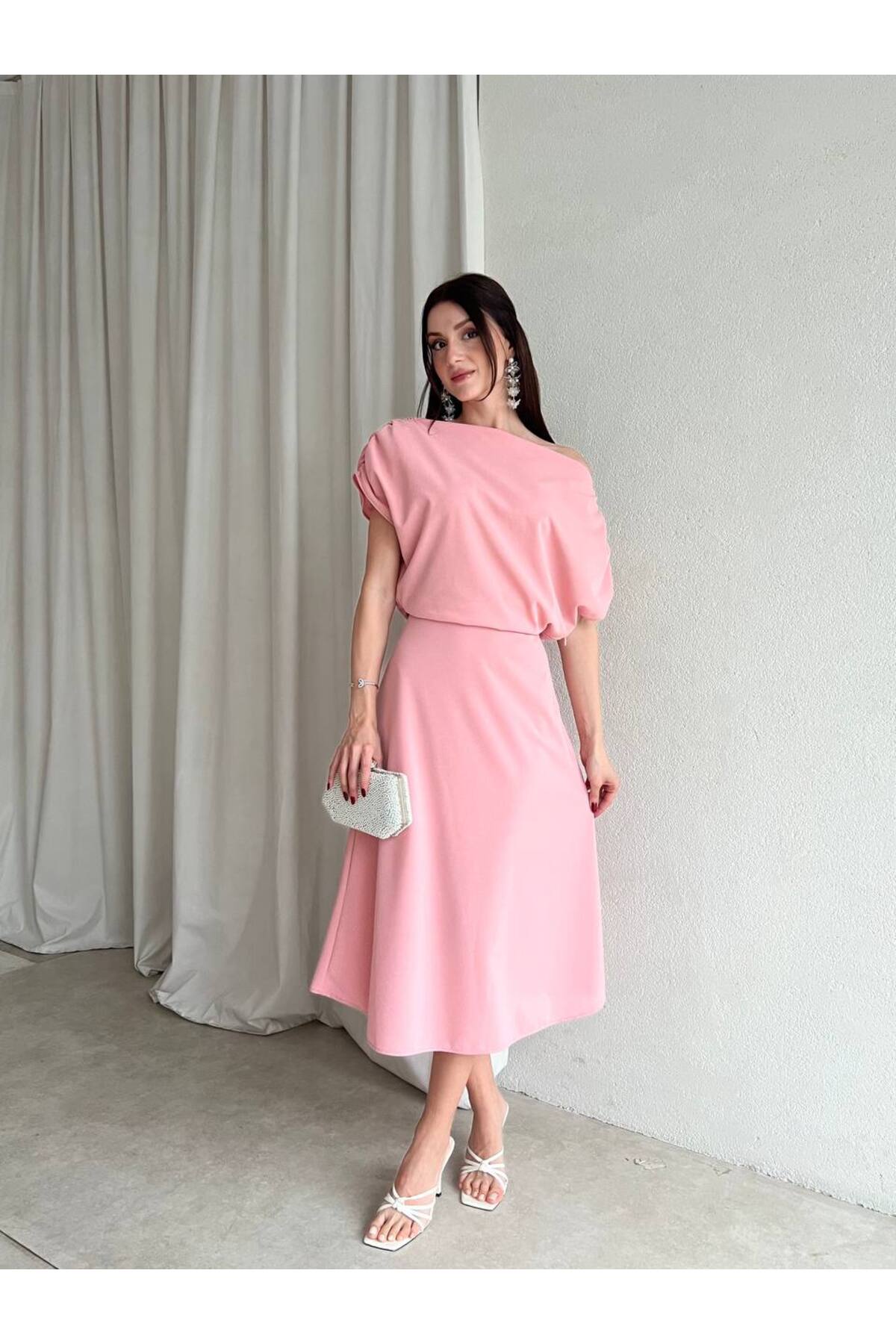İZYA Women's One-Shoulder Draped Midi Dress – Stylish, Elegant, and ...