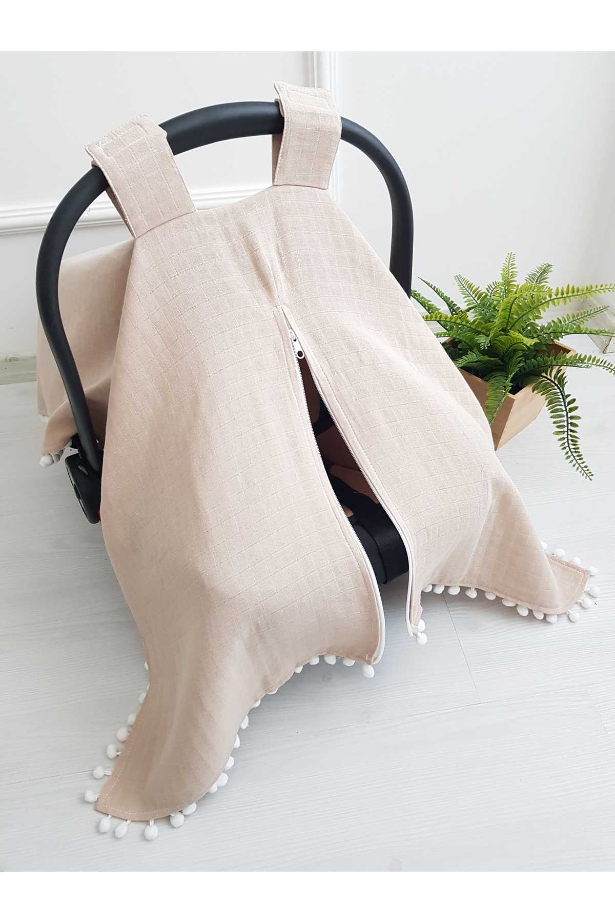 Stroller Cover Muslin Zippered Beige Color 100% Cotton I Plus Baby