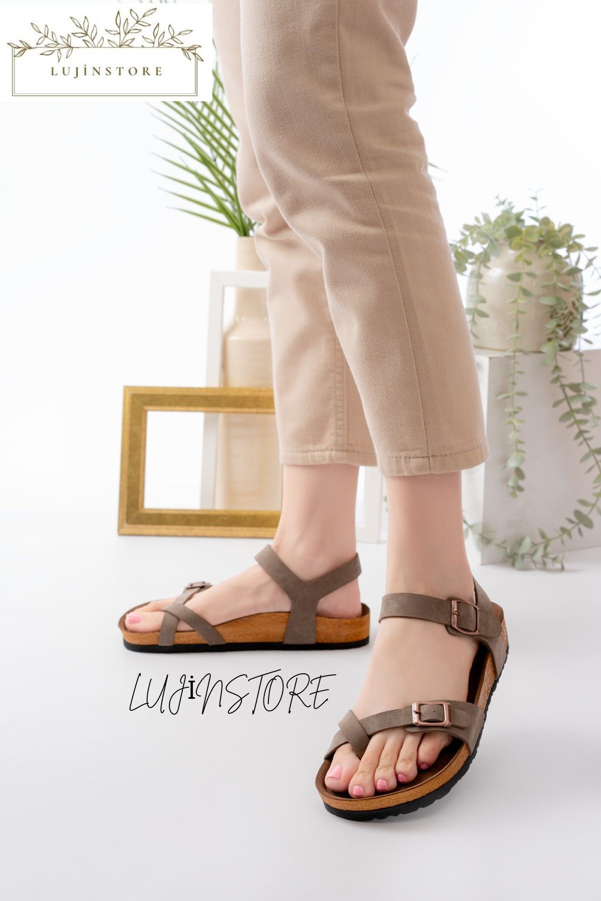 ljn lujinstore LUJİNSTORE Kadın Parmak Arası Ortopedik Taban Çift Tokalı Sandalet Yazlık görsel 3