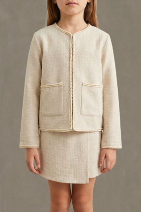 Kikka Ekru Tüvit Ceket & Şort Etek Takım