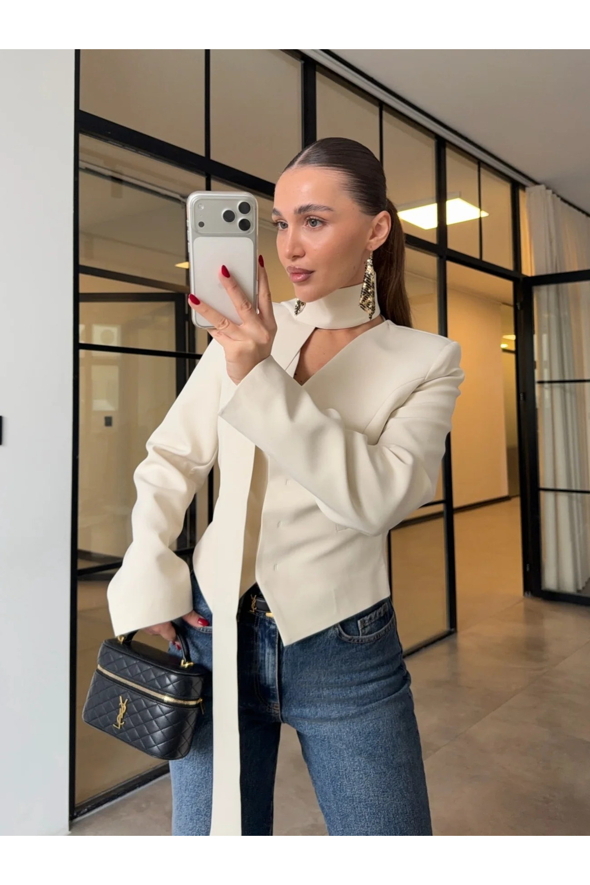 My Blog Ekru Vatkalı Fular Detaylı Ceket - 85175