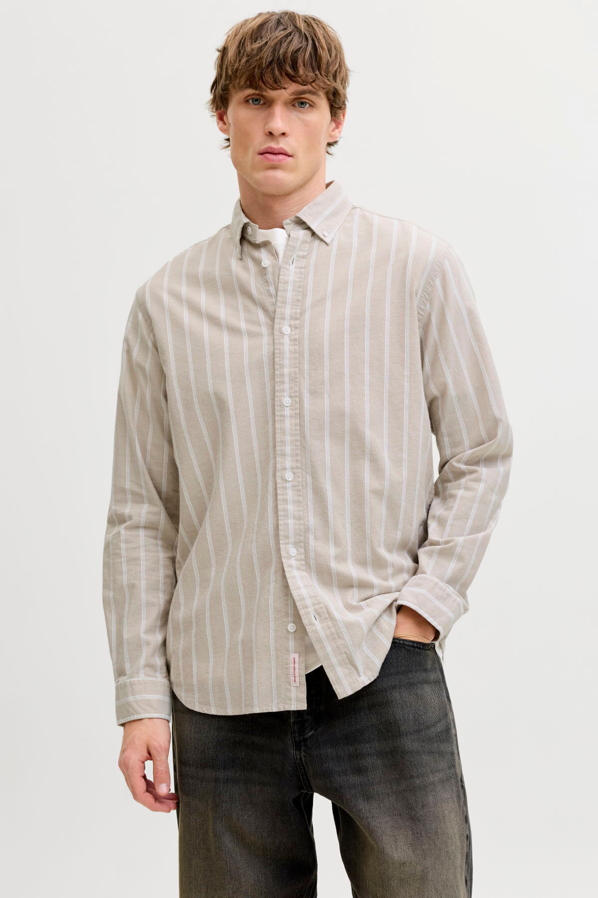 پیراهن نخی مردانه راه راه آکسفورد - هاروی جک اند جونز پیراهن Jack & Jones