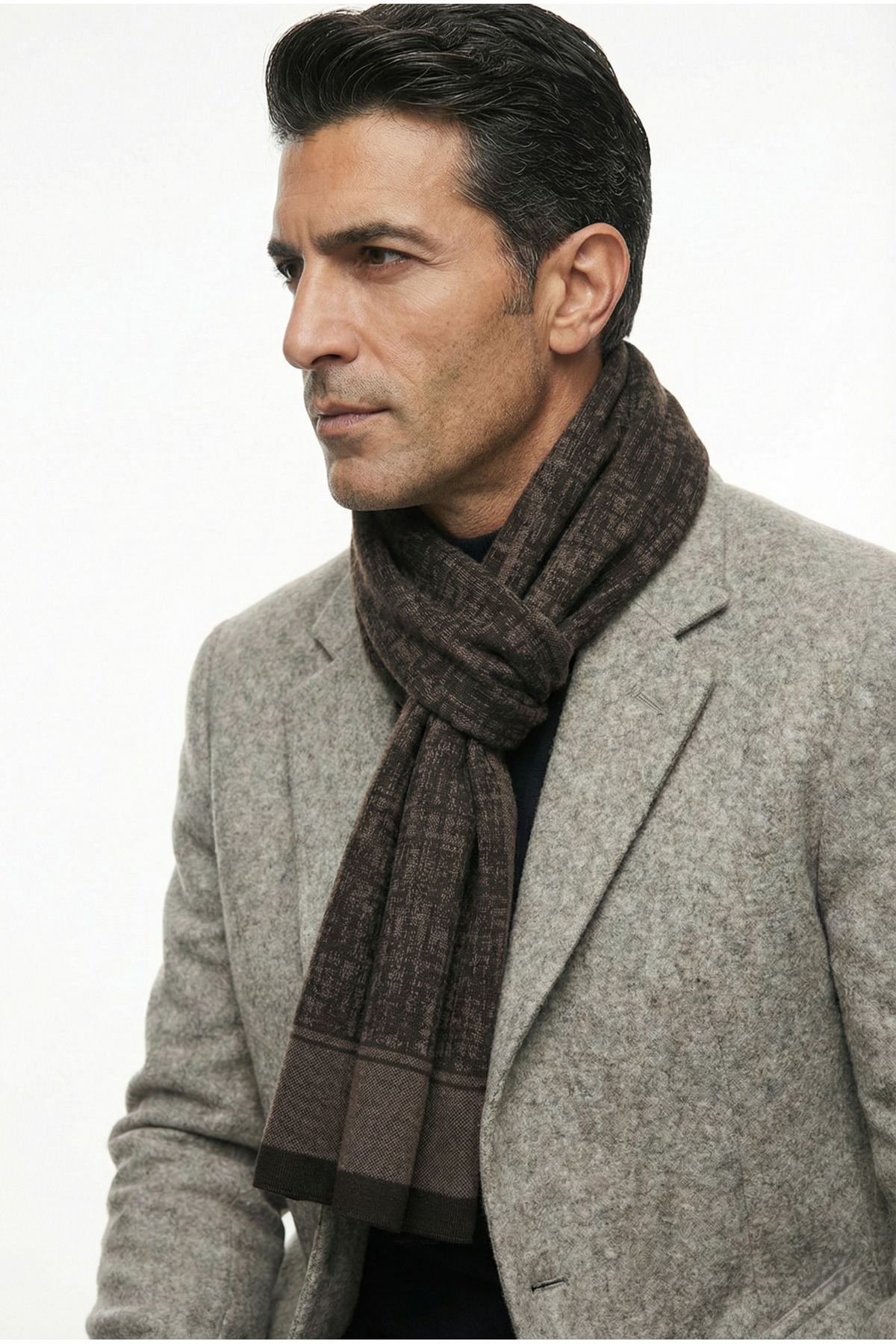 Ege Fular Şal  Erkek Atkı Kahve Kaşmir Dokulu Jakar Desenli Yumuşak Kışlık Atkı - Sevgililer Günü Premium Hediye - Görsel 3