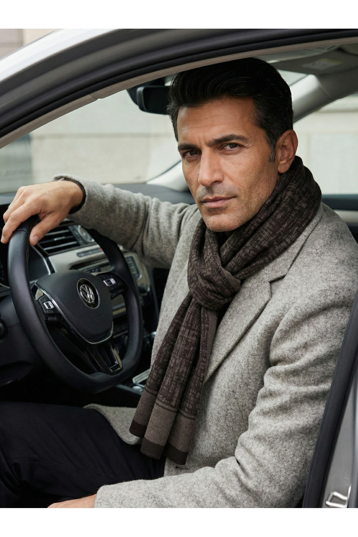 Ege Fular Şal  Erkek Atkı Kahve Kaşmir Dokulu Jakar Desenli Yumuşak Kışlık Atkı - Sevgililer Günü Premium Hediye