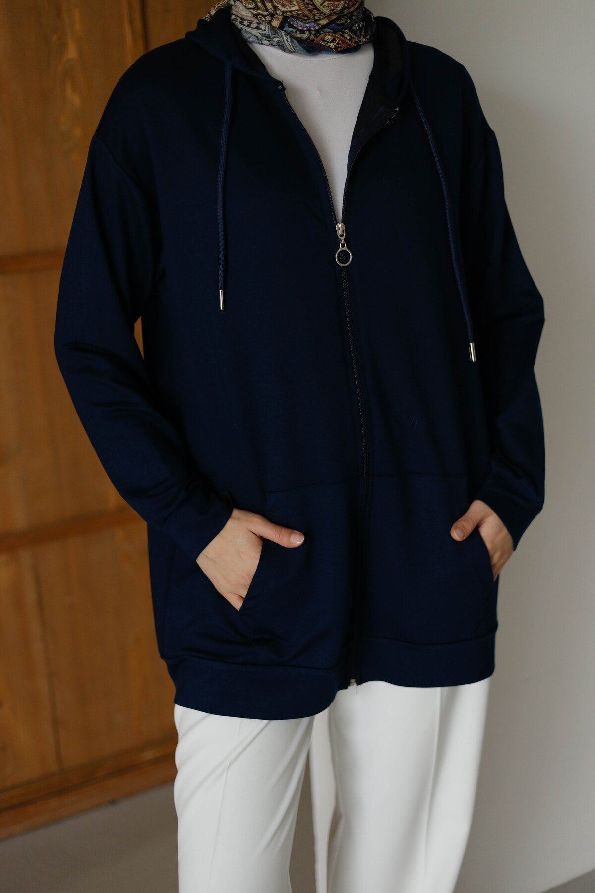 MOONSC Kadın Kapüşonlu Ve Cepli Tesettür Sweatshirt - Hırka görsel 3