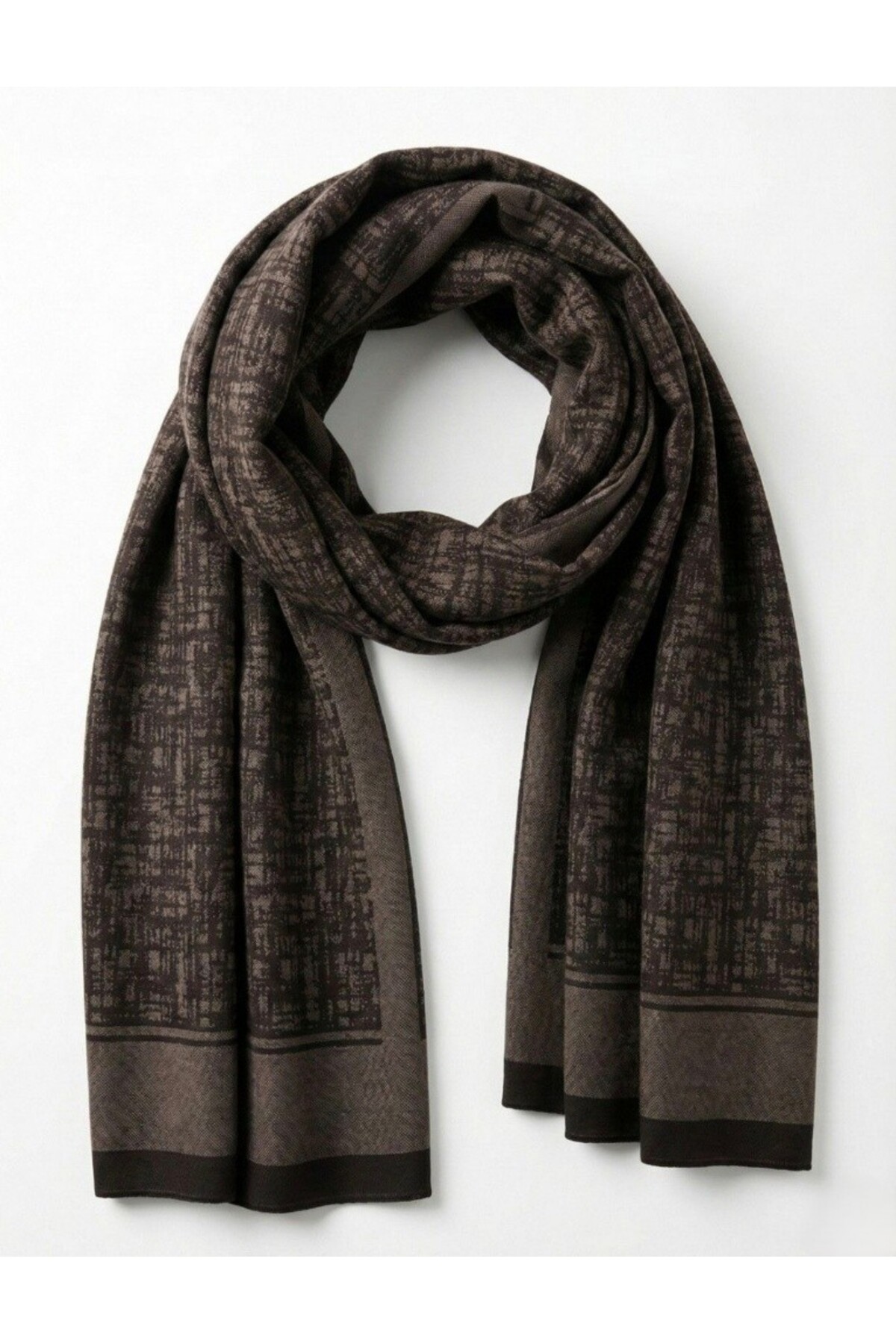 Ege Fular Şal  Erkek Atkı Kahve Kaşmir Dokulu Jakar Desenli Yumuşak Kışlık Atkı - Sevgililer Günü Premium Hediye - Görsel 2