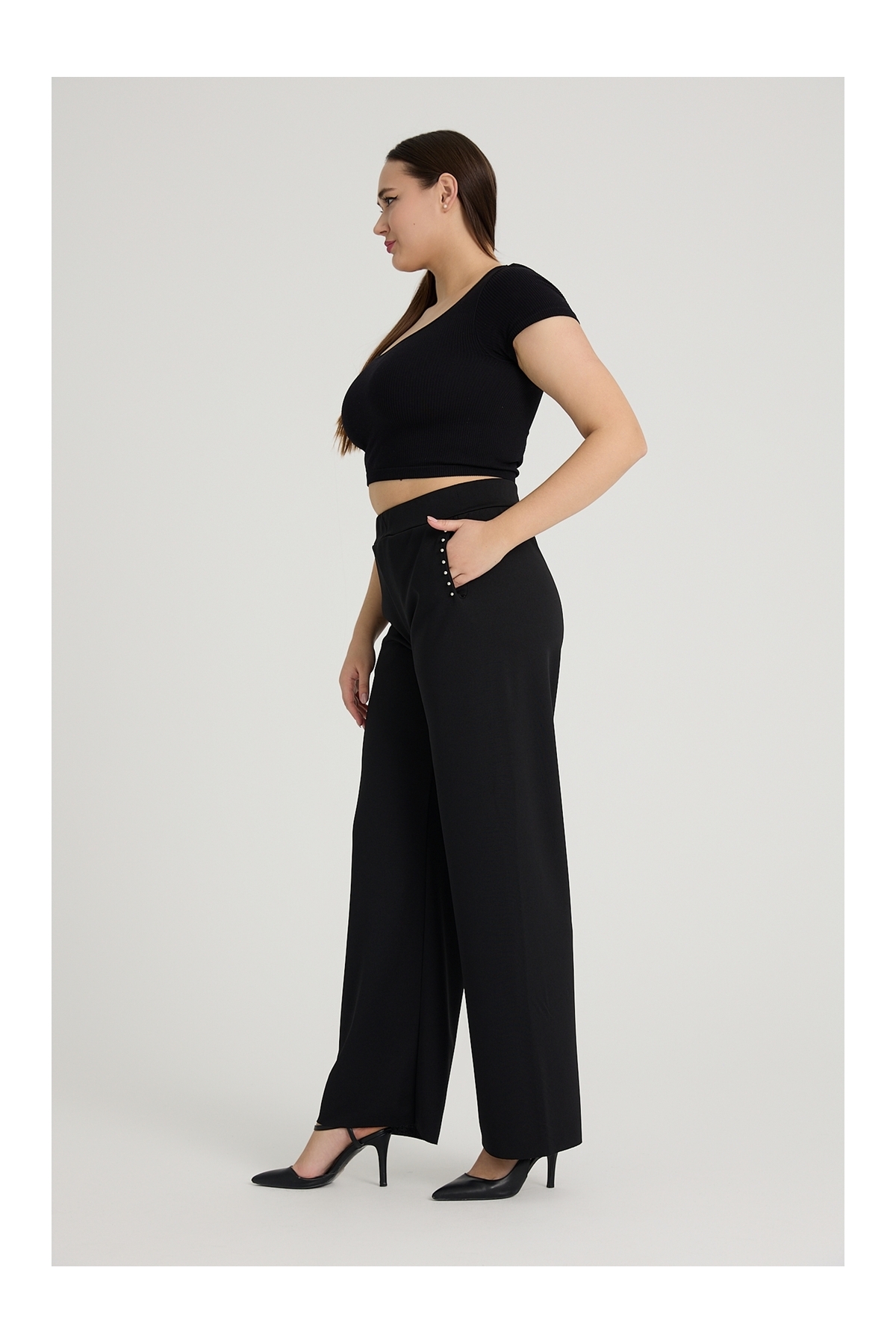 Dejabrew Jeans  Taş Detaylı Likralı Büyük Beden Boru Paça Pantolon g129-1 - Görsel 3