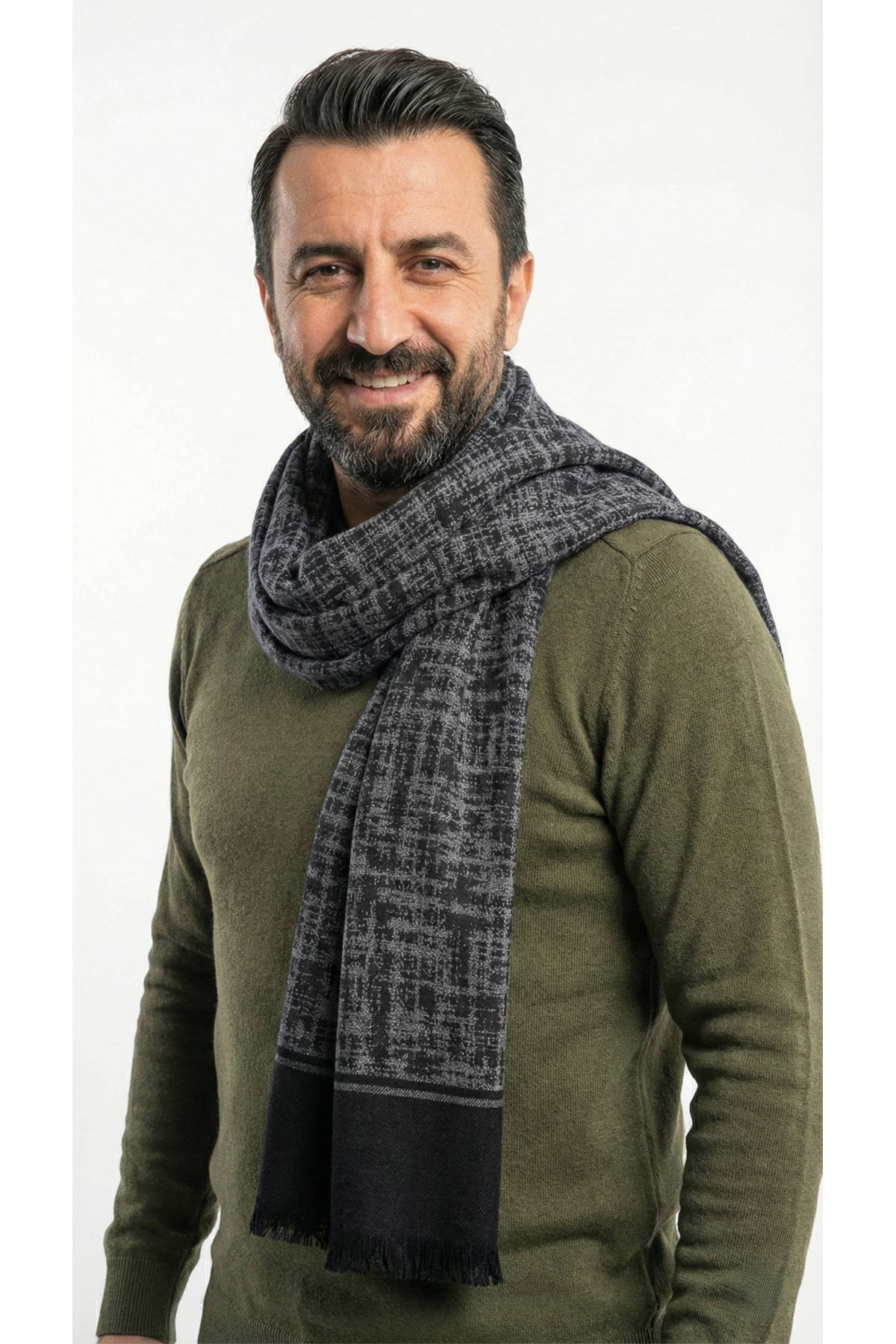 Ege Fular Şal ERKEK KAŞMİR DOKULU ATKI 150x35 cm Babalar Günü Hediyesi görsel 4