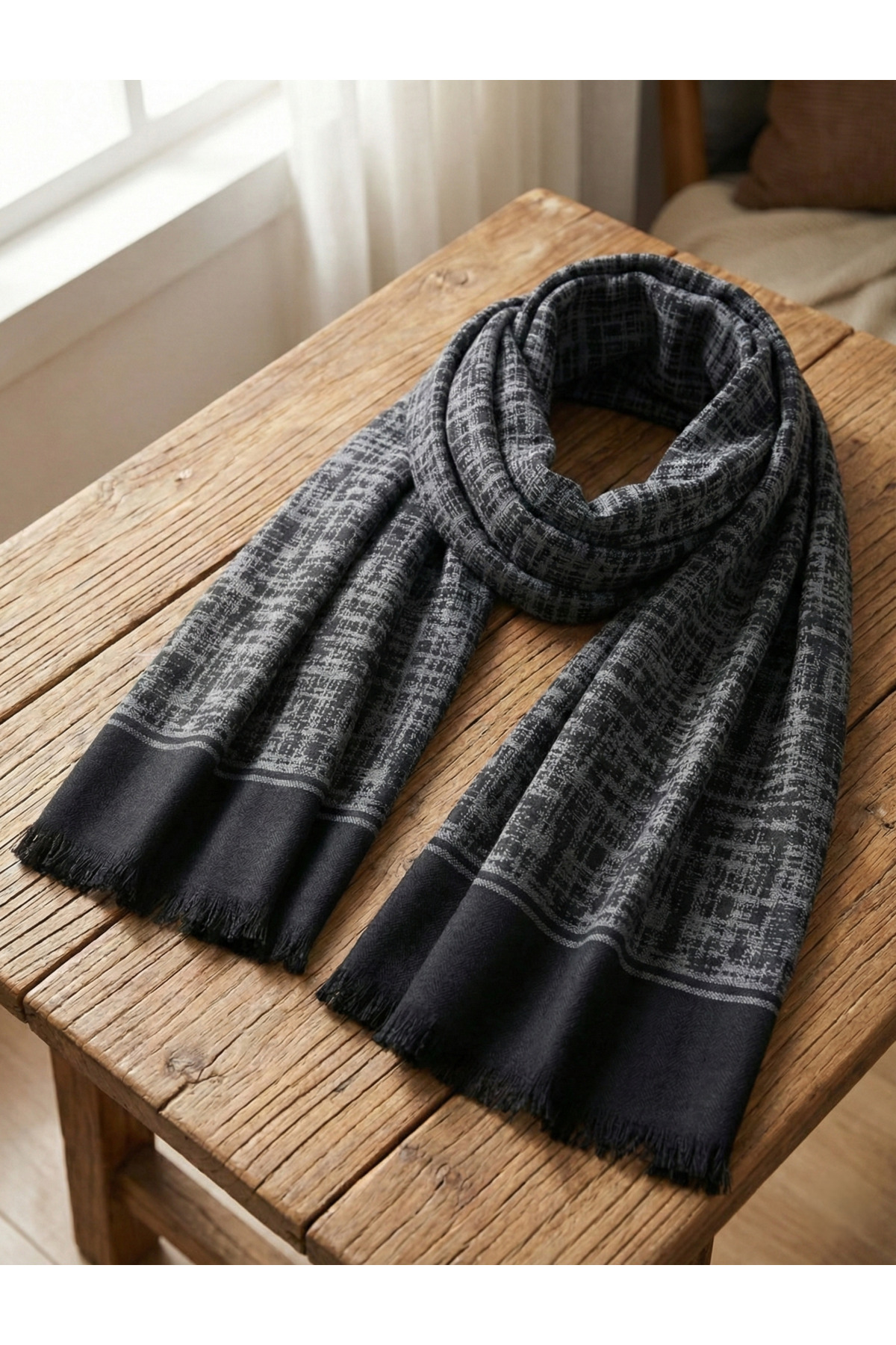 Ege Fular Şal ERKEK KAŞMİR DOKULU ATKI 150x35 cm Babalar Günü Hediyesi görsel 3