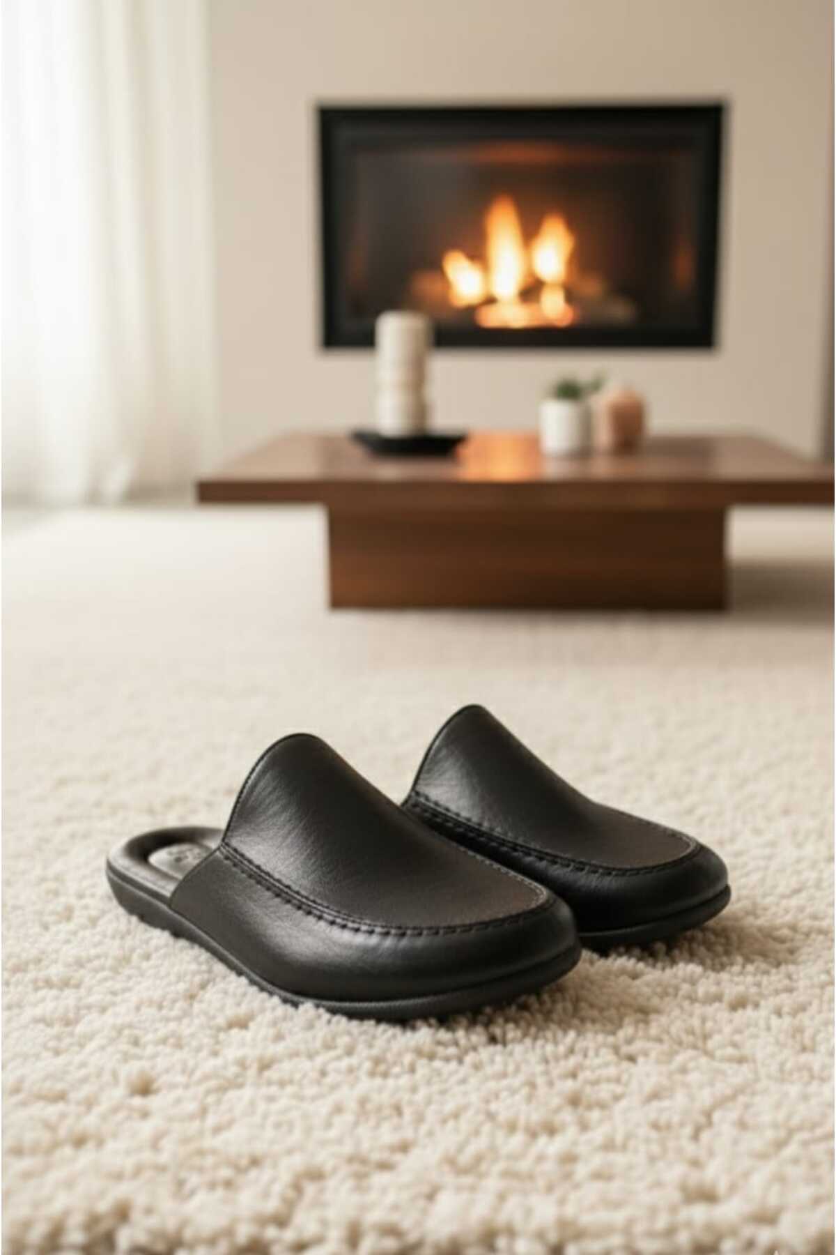 w white stars sports & wear Armalı Deri Terlik pc-289 ceyizlik ev comfort taban baba genç terligi şık tasarım tercih edilen görsel 4