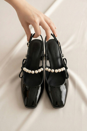 Verla İnci Detaylı Şık ve Rahat Kısa Topuklu Kadın Ayakkabı