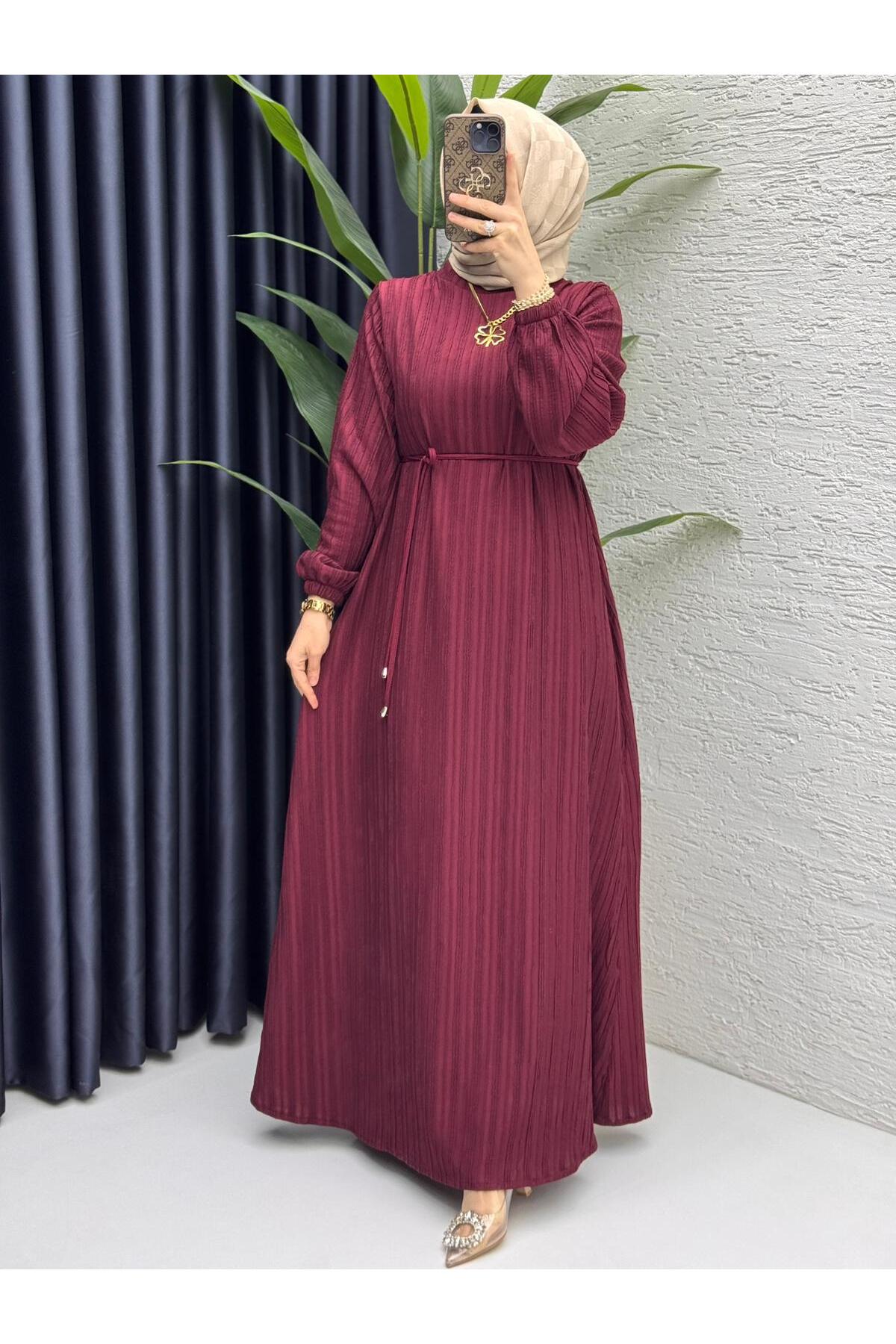 ZENA BY ÇETİN LEVENT Pleated Relaxed Fit Modest Dress Daily and Elegant Long Dress