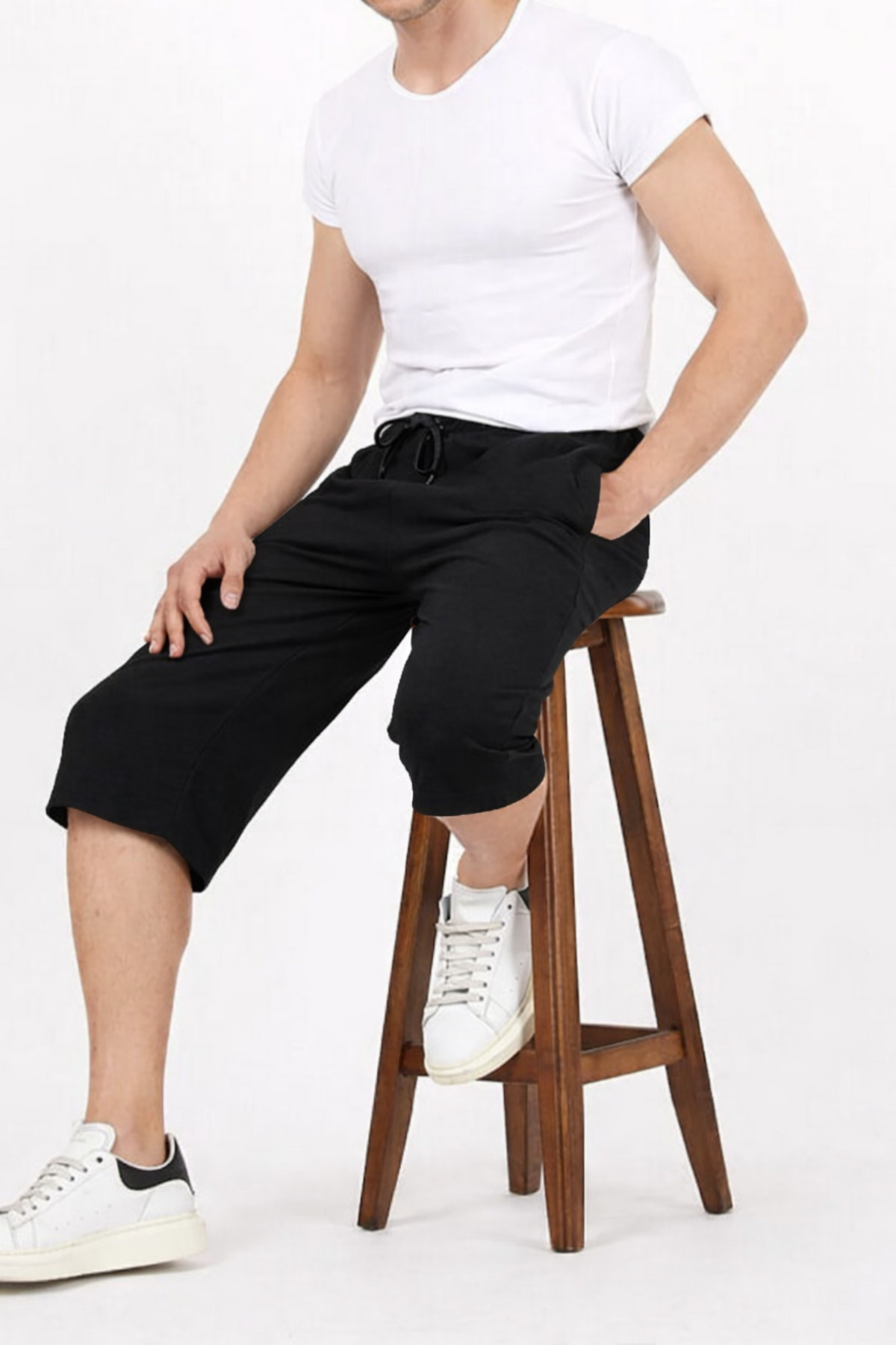 Relax family xf Erkek Siyah Gri 2'li Set Uzun Penye Şort & Bermuda Kapri Yazlık Pamuklu Slim Fit görsel 7
