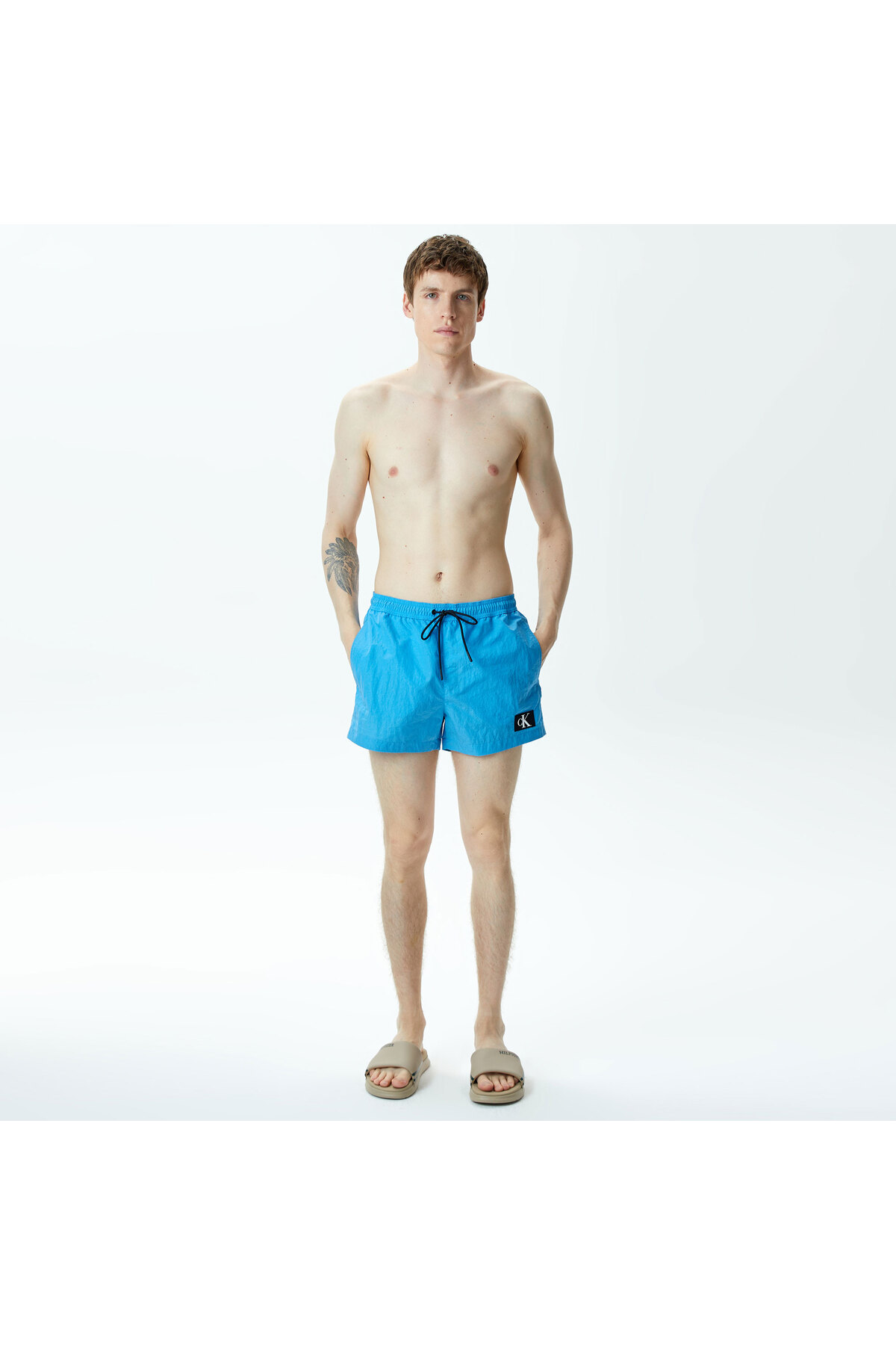 کلوین کلاین شورت شنا مردانه آبی مونوگرام نایلونی