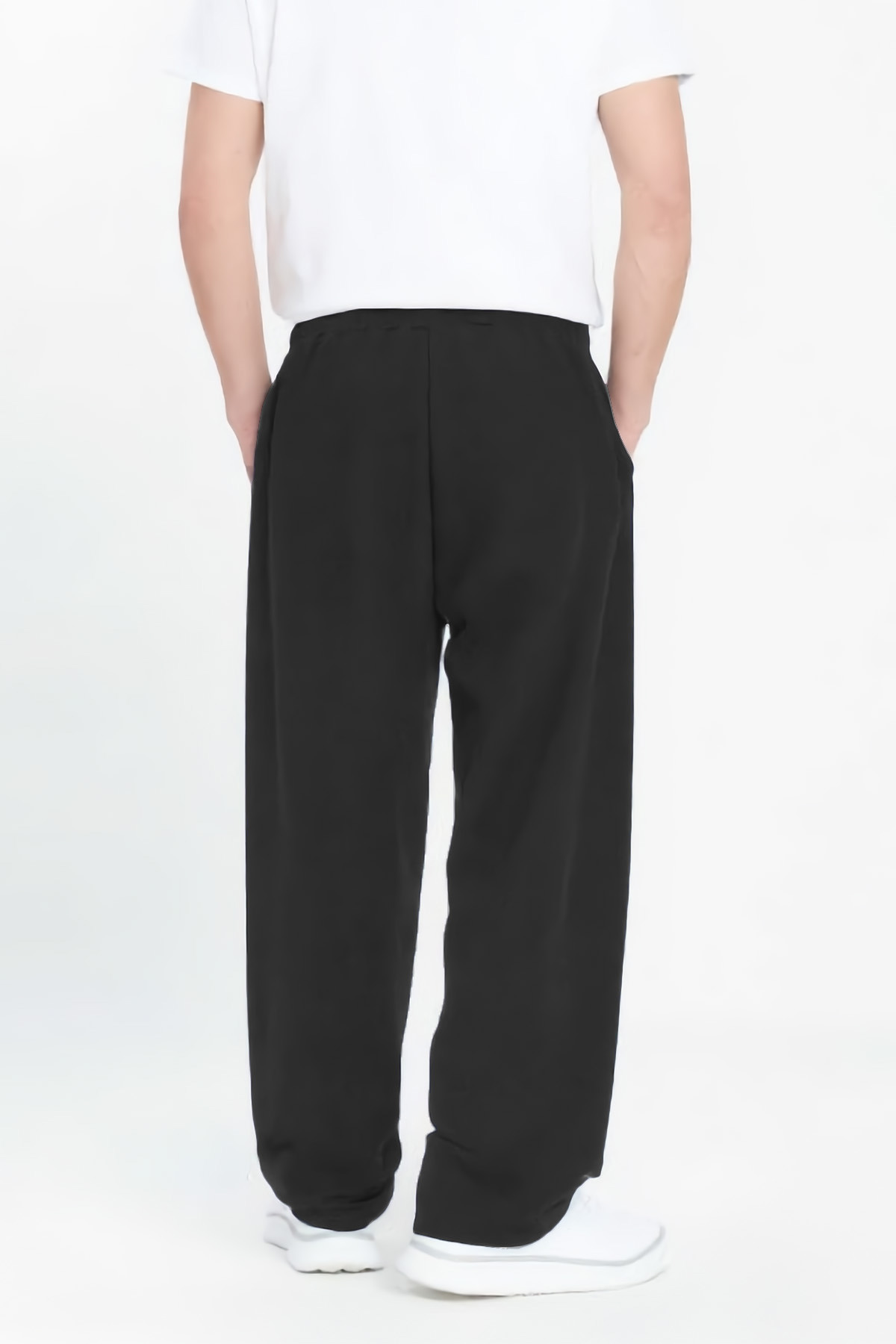 Tudors  Erkek Siyah Pamuklu Baggy Fit Rahat Kesim Beli Bağcıklı Yan Cepli Örme Eşofman Altı - Görsel 4