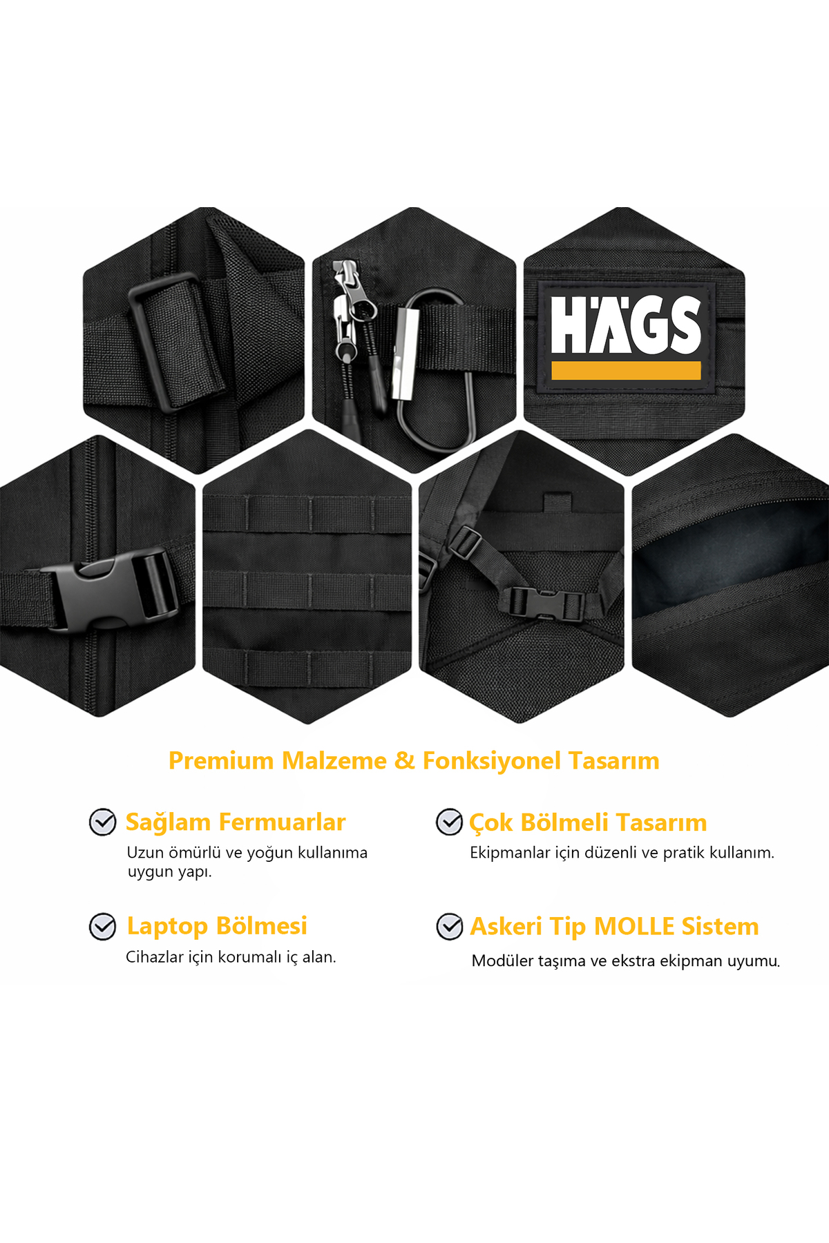 HAEGS  Taktik Sırt Çantası, Seyahat Çantası, Ordu Derecesinde Sağlam, Seyahat Sırt Çantası 45L -Siyah - Görsel 8