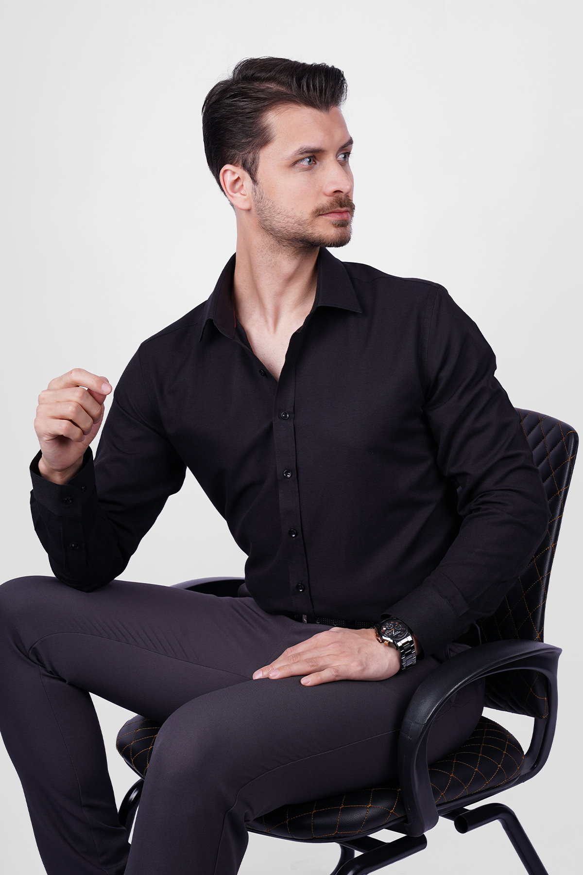 Etikmen  Optik Siyah Slimfit Erkek Gömlek - Görsel 2