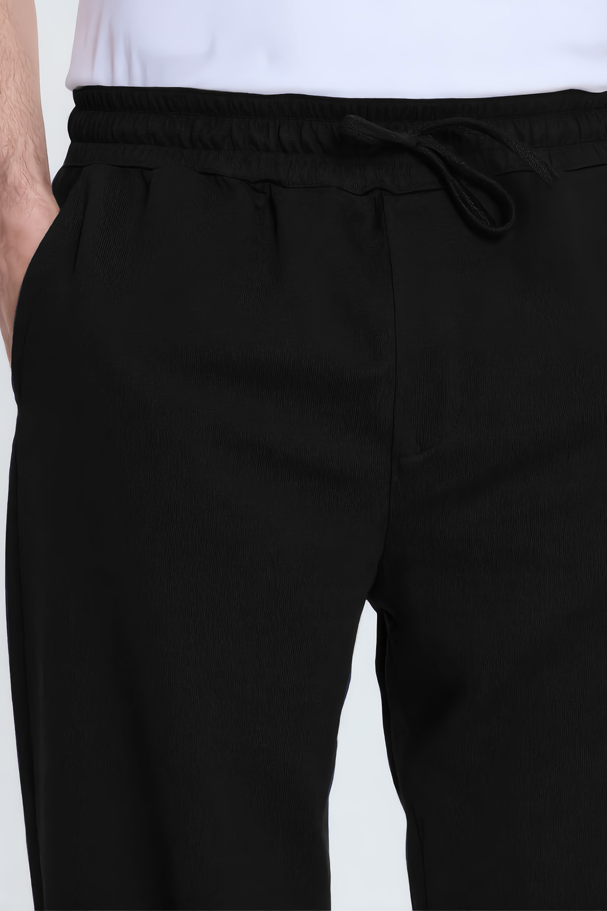 Tudors  Erkek Siyah Pamuklu Baggy Fit Rahat Kesim Beli Bağcıklı Yan Cepli Örme Eşofman Altı - Görsel 3