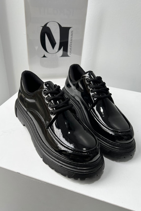 OUTFİT MAN Black Gloss Kalın Taban Ayakkabı Siyah