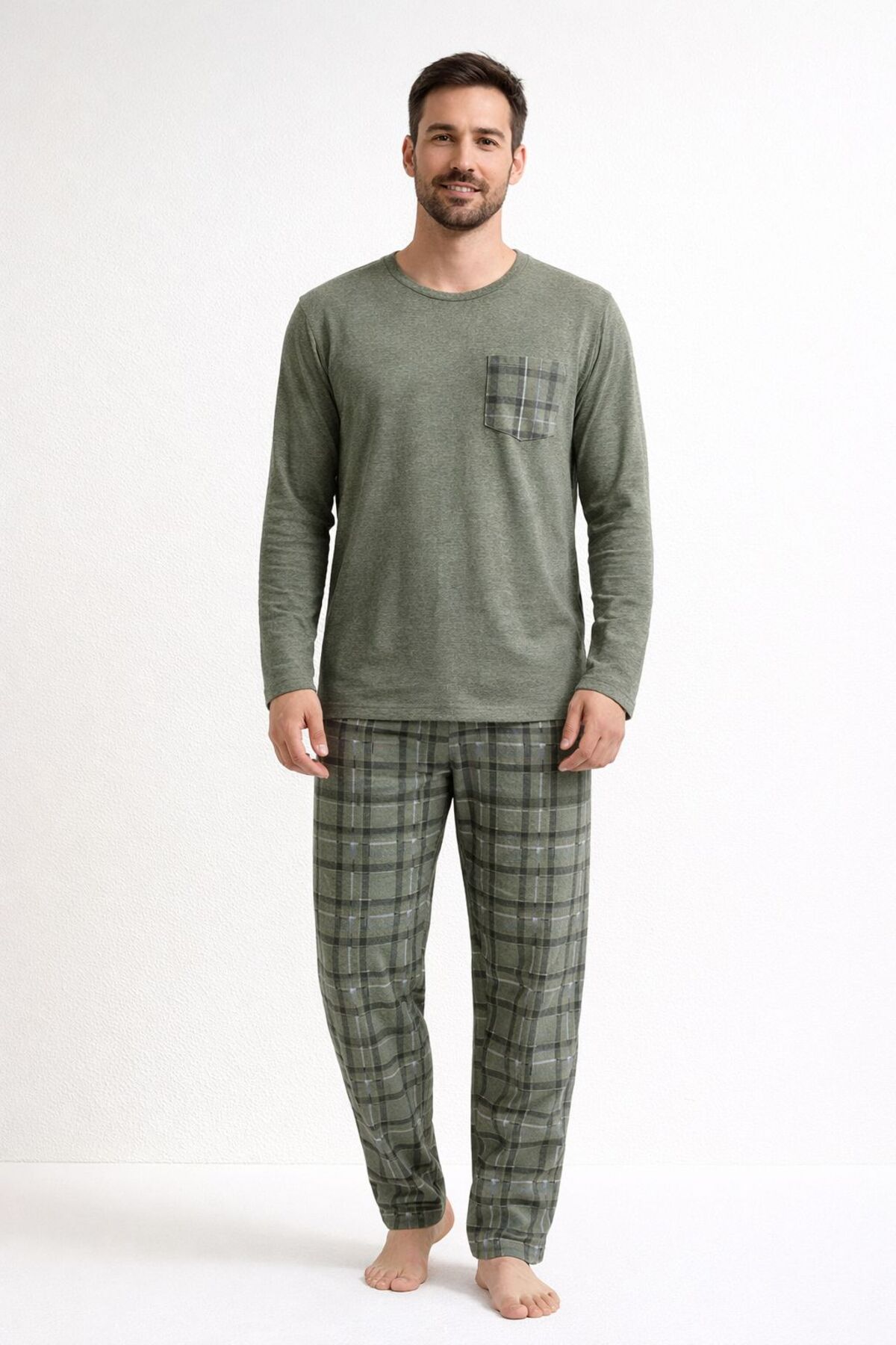 STELLAPİNK  Erkek Penye Ekoseli Uzun Pijama Takımı - Görsel 2