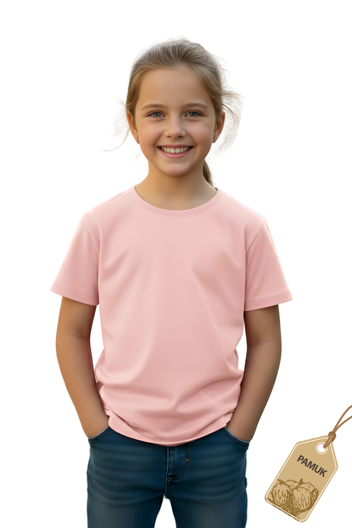 Pudra Unisex Çocuk Tişört - Pamuk Kısa Kollu Günlük Basic Çocuk T-Shirt