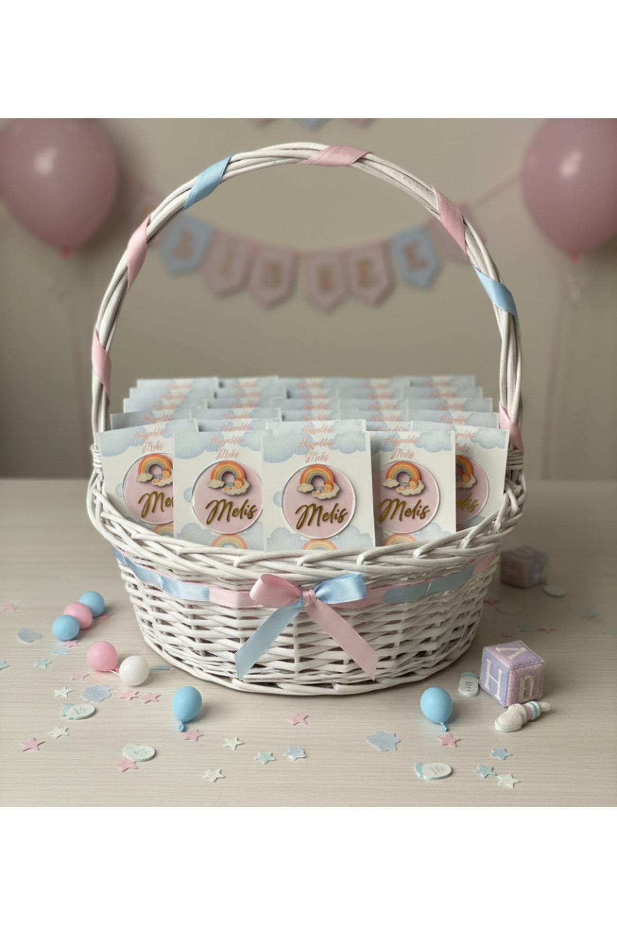 LABİREND PRODUCTS 10'lu paket Şeffaf Pleksi Gökkuşağı Figürlü Bebek Magnet Kartlı ve Jelatinli İsme Özel Hatıra fotoğrafı 3 (önizleme)