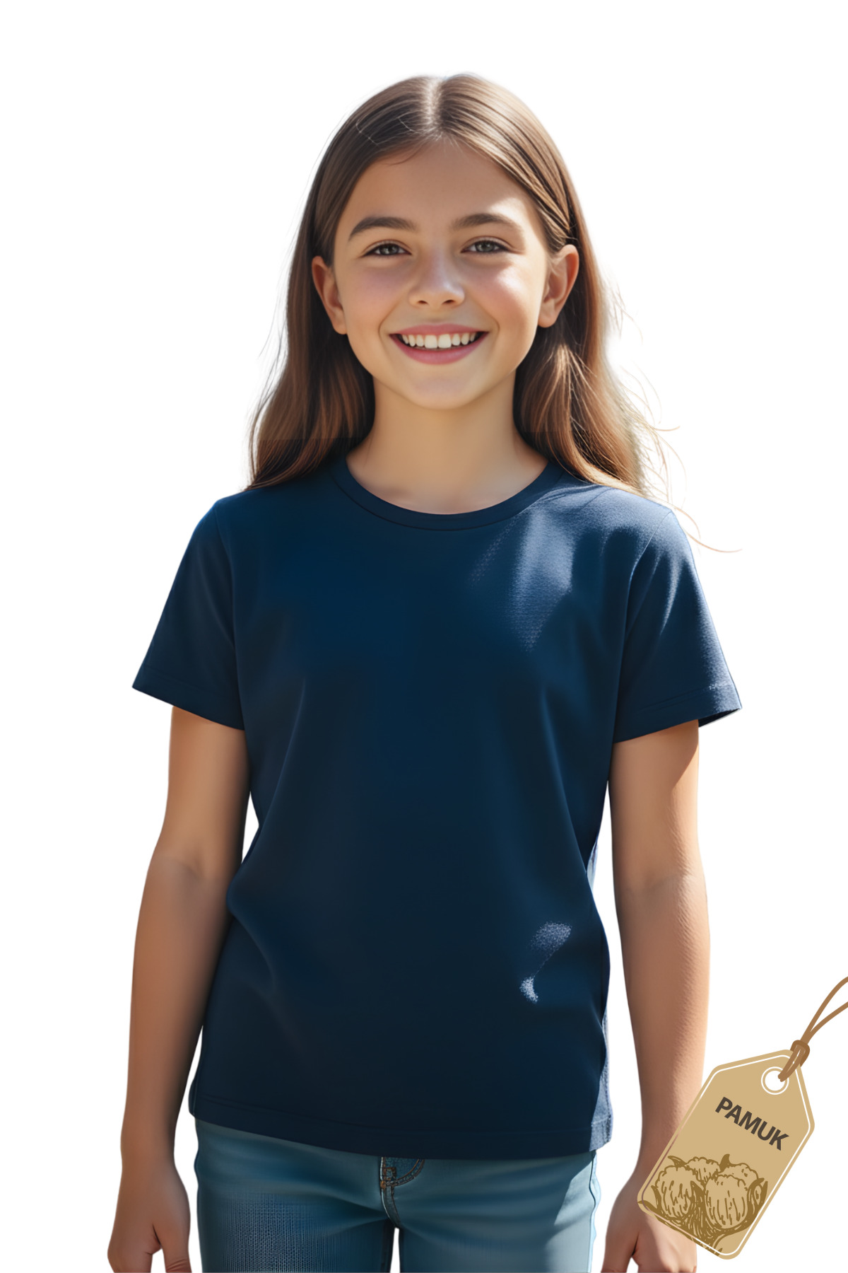 Lacivert Unisex Çocuk Tişört - Pamuk Kısa Kollu Günlük Basic Çocuk T-Shirt