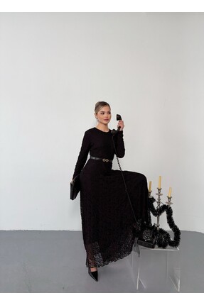 Queensland Zarafet Kemer Detaylı Uzun Dantel Elbise