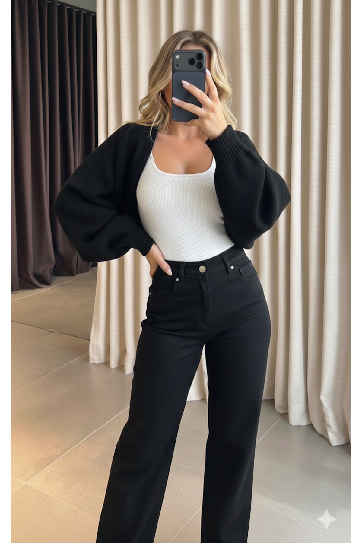 MaxiMor  Kadın Siyah Renk Triko Örgü Reglan Kol Bolero Hırka Standart SMLXL Uyumlu 4 Mevsim - Görsel 2