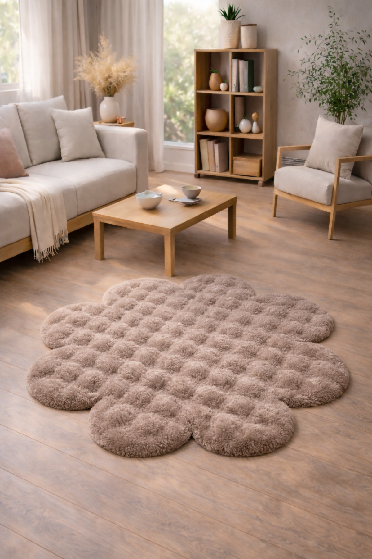 Bubble Plush Flower Rug Ultra-Soft Robot Vacuum Cleaner Compatible Modern Design