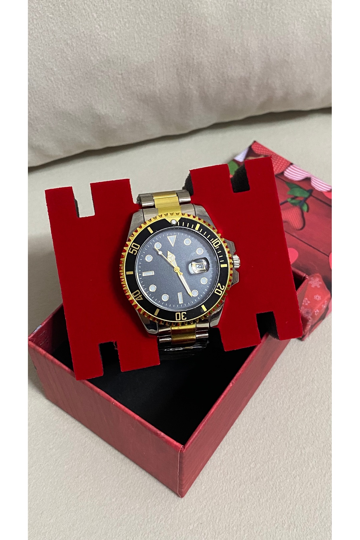 Yegane  Erkek Çelik Kordonlu Takvimli Siyah Kadranlı Şık Kol Saati Döner Bezel Çerçeve - Görsel 2