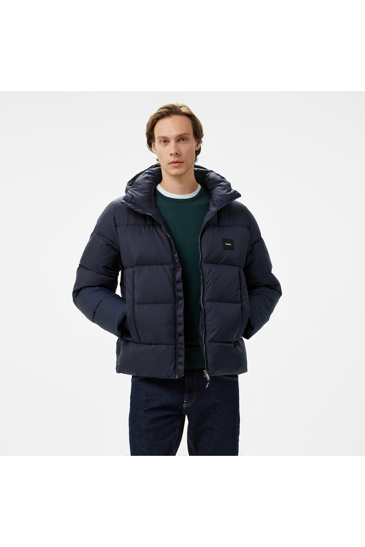 کلوین کلاین کاپشن پفی مردانه سرمه‌ای کلاه‌دار